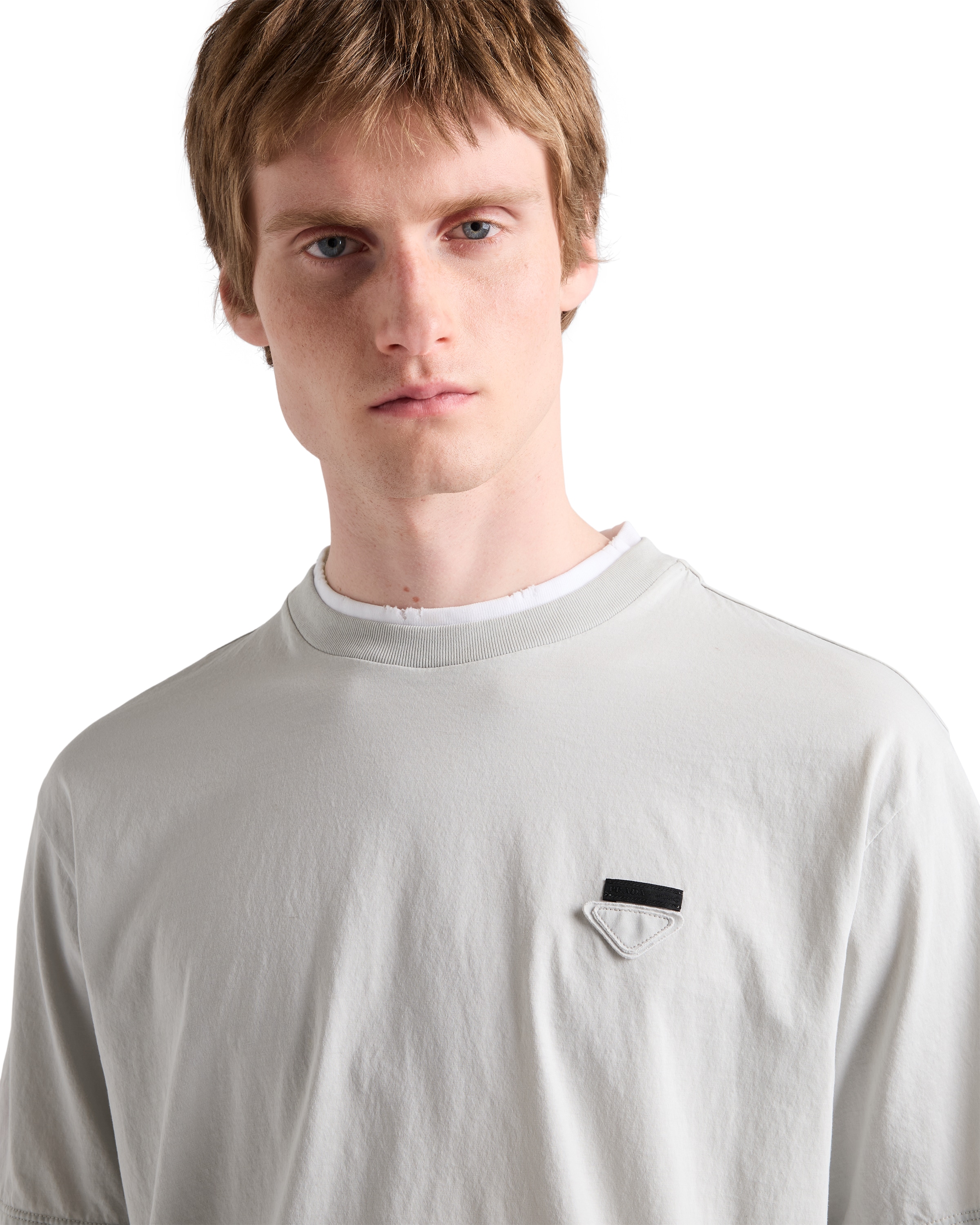 Prada Cotton T-shirt In Gray