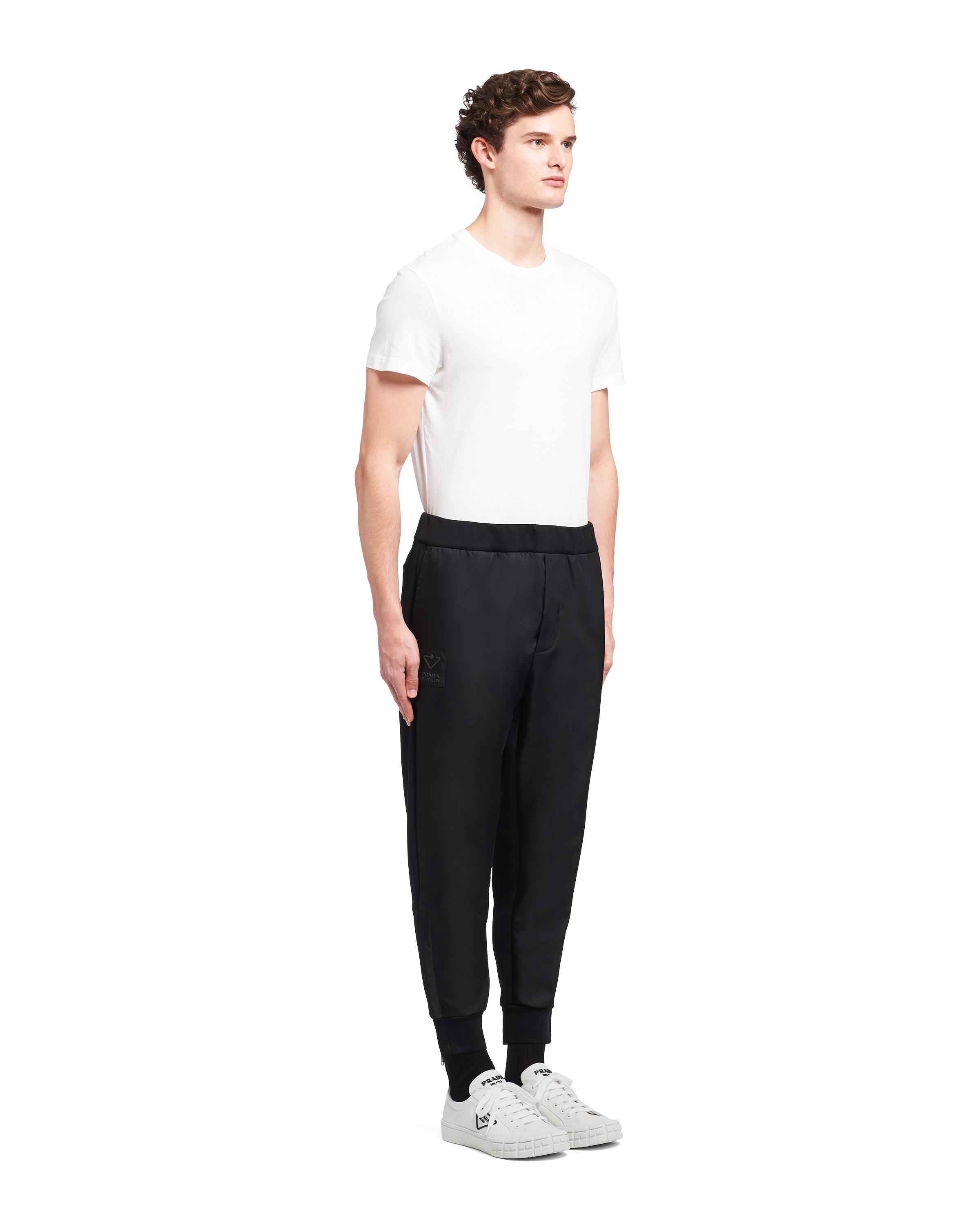 Black/black Technical fleece trousers with nylon details | Prada