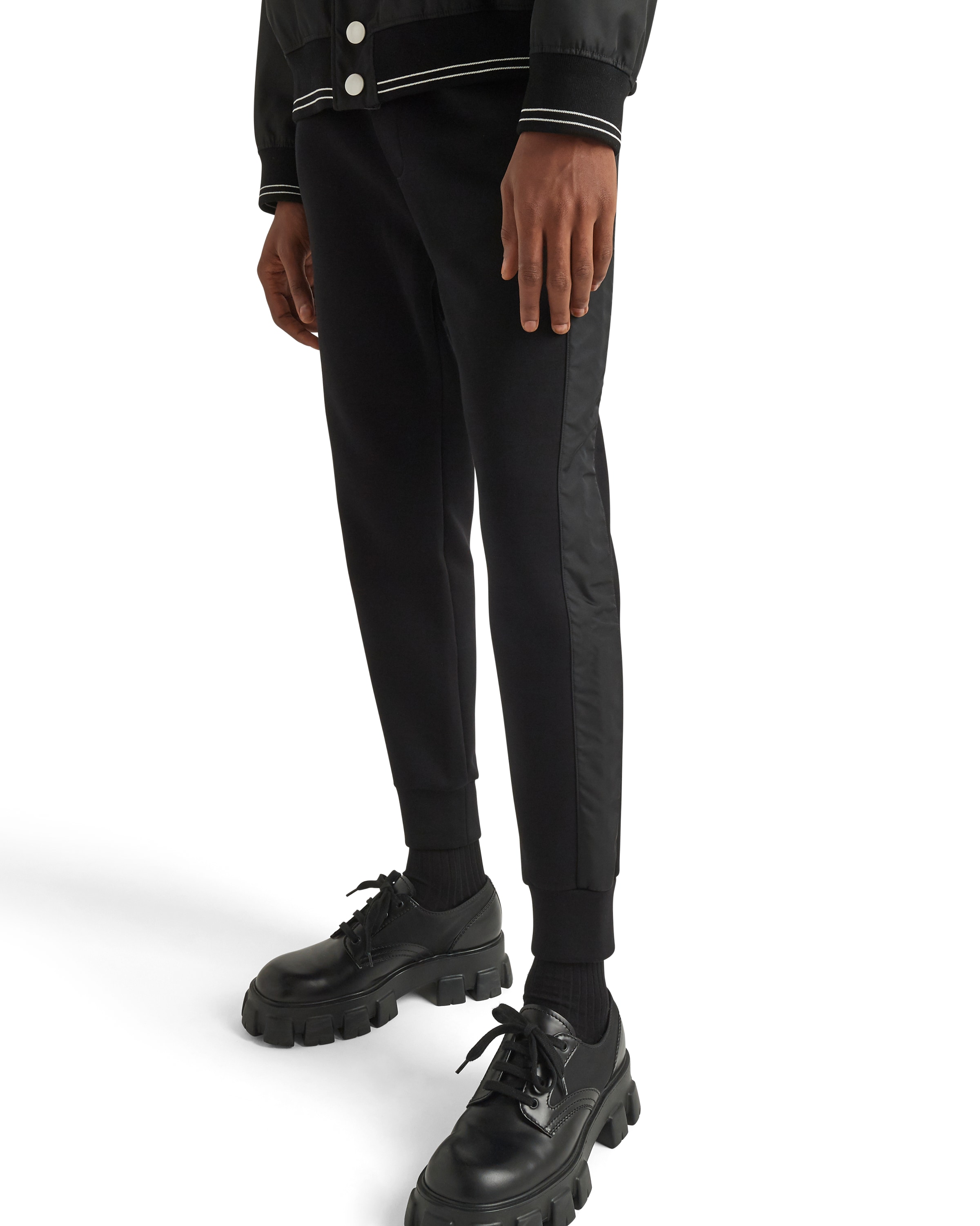 Prada Mens Black Contrast-trim Tapered-leg Cotton And Nylon Jogging Bottoms In Black