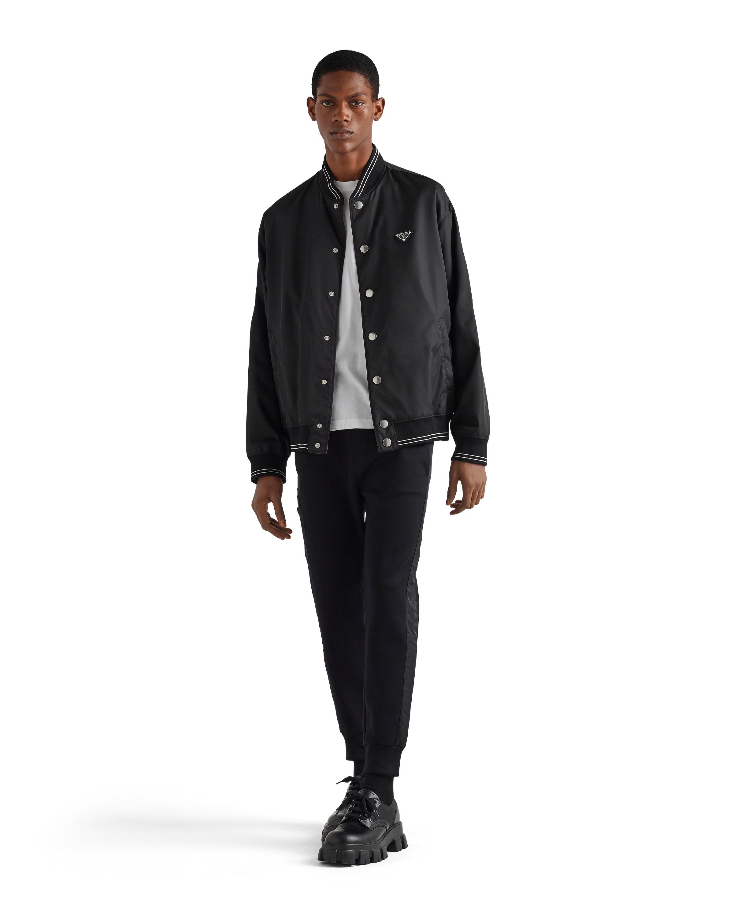 Prada Mens Black Contrast-trim Tapered-leg Cotton And Nylon Jogging Bottoms In Black