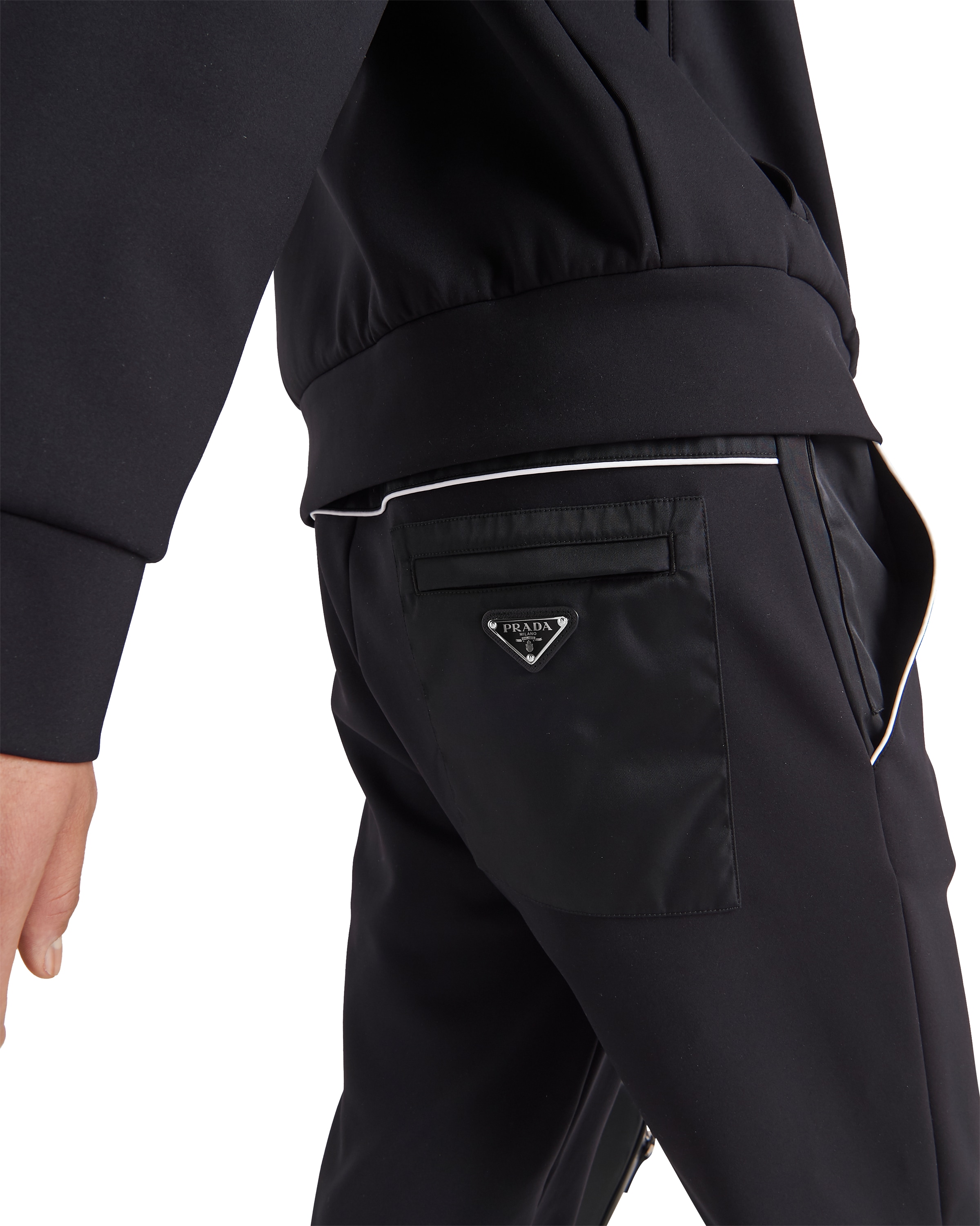 Prada Mens Black Contrast-trim Tapered-leg Cotton And Nylon Jogging Bottoms In Blue
