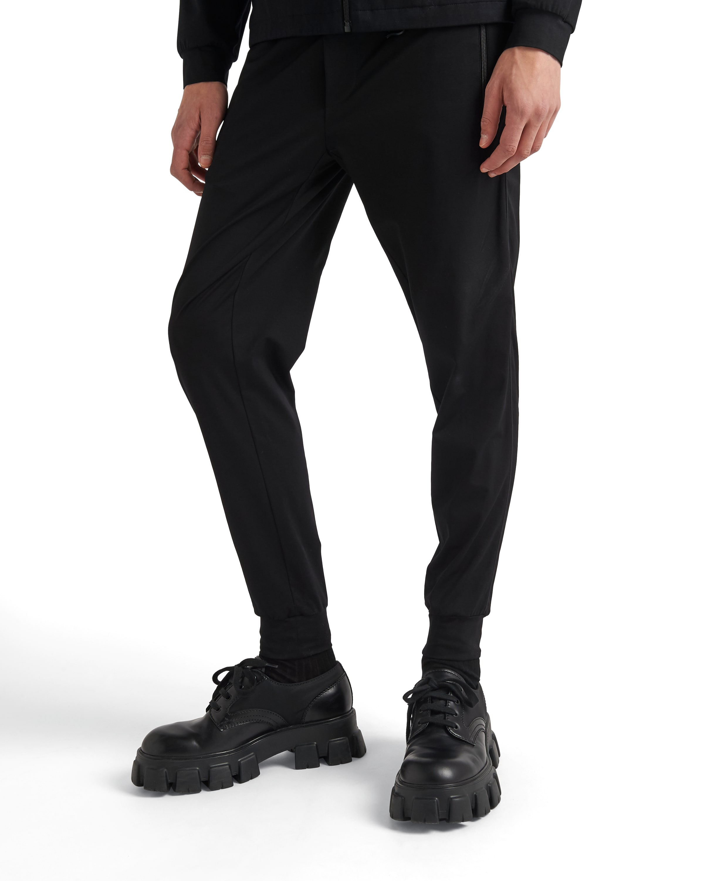 Prada Mens Black Contrast-trim Tapered-leg Cotton And Nylon Jogging Bottoms In Blue