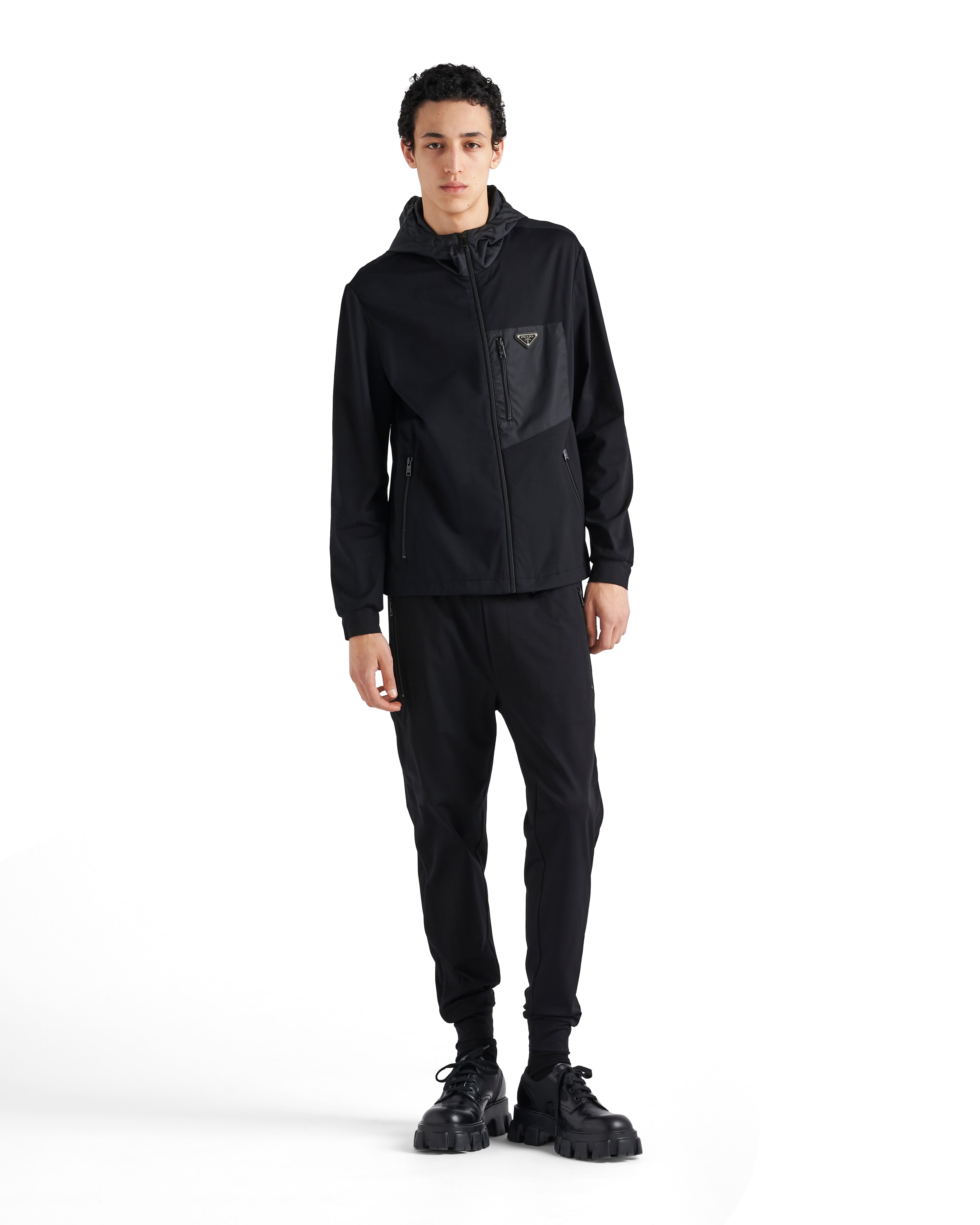 Prada Mens Black Contrast-trim Tapered-leg Cotton And Nylon Jogging Bottoms In Blue