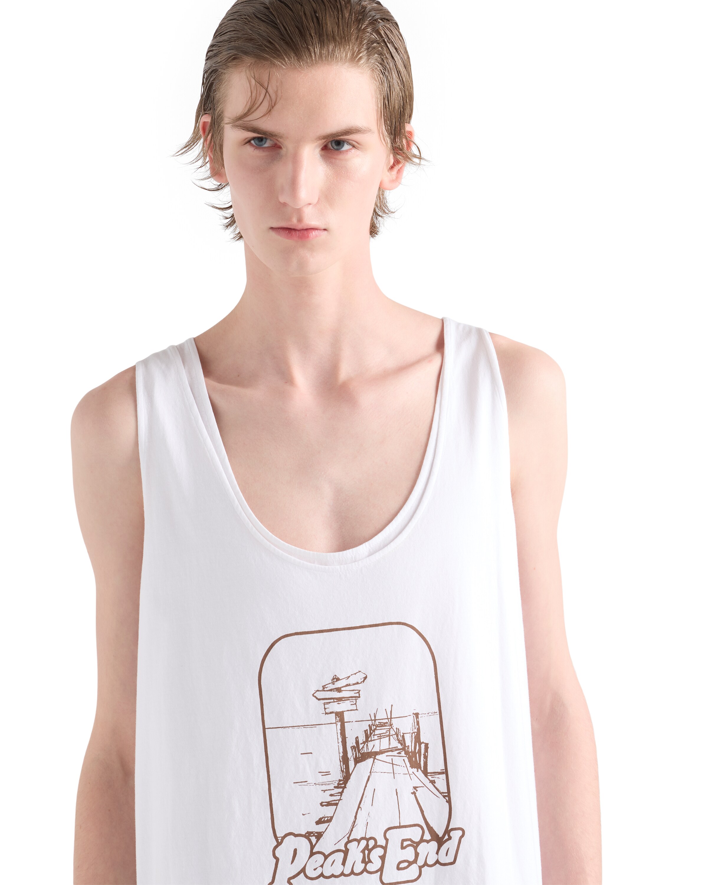 Prada Printed Cotton Tank Top In White