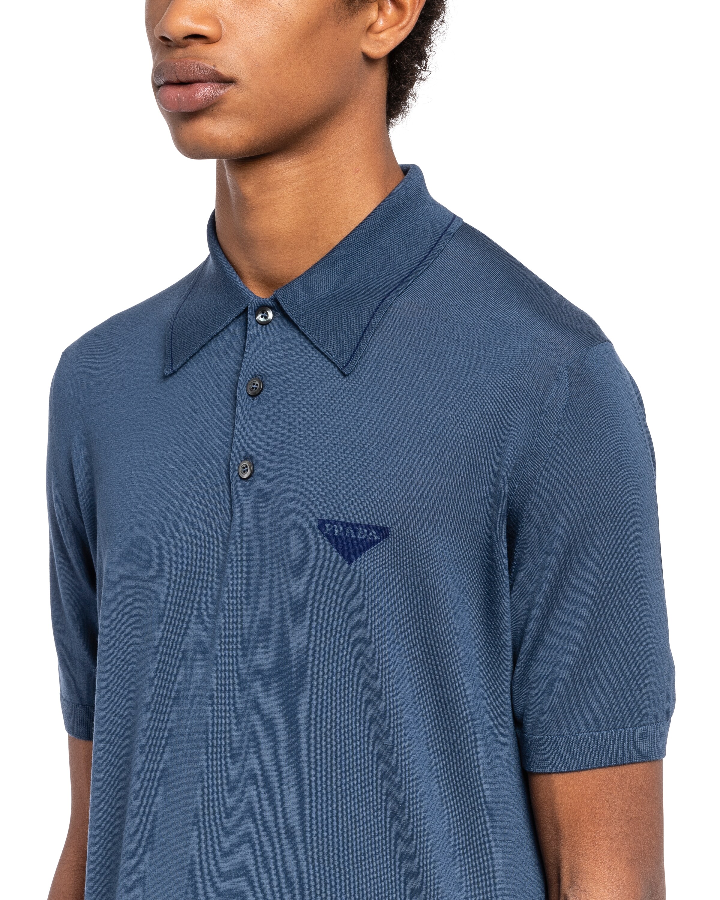 Prada Men Air Force Blue Silk Polo Shirt