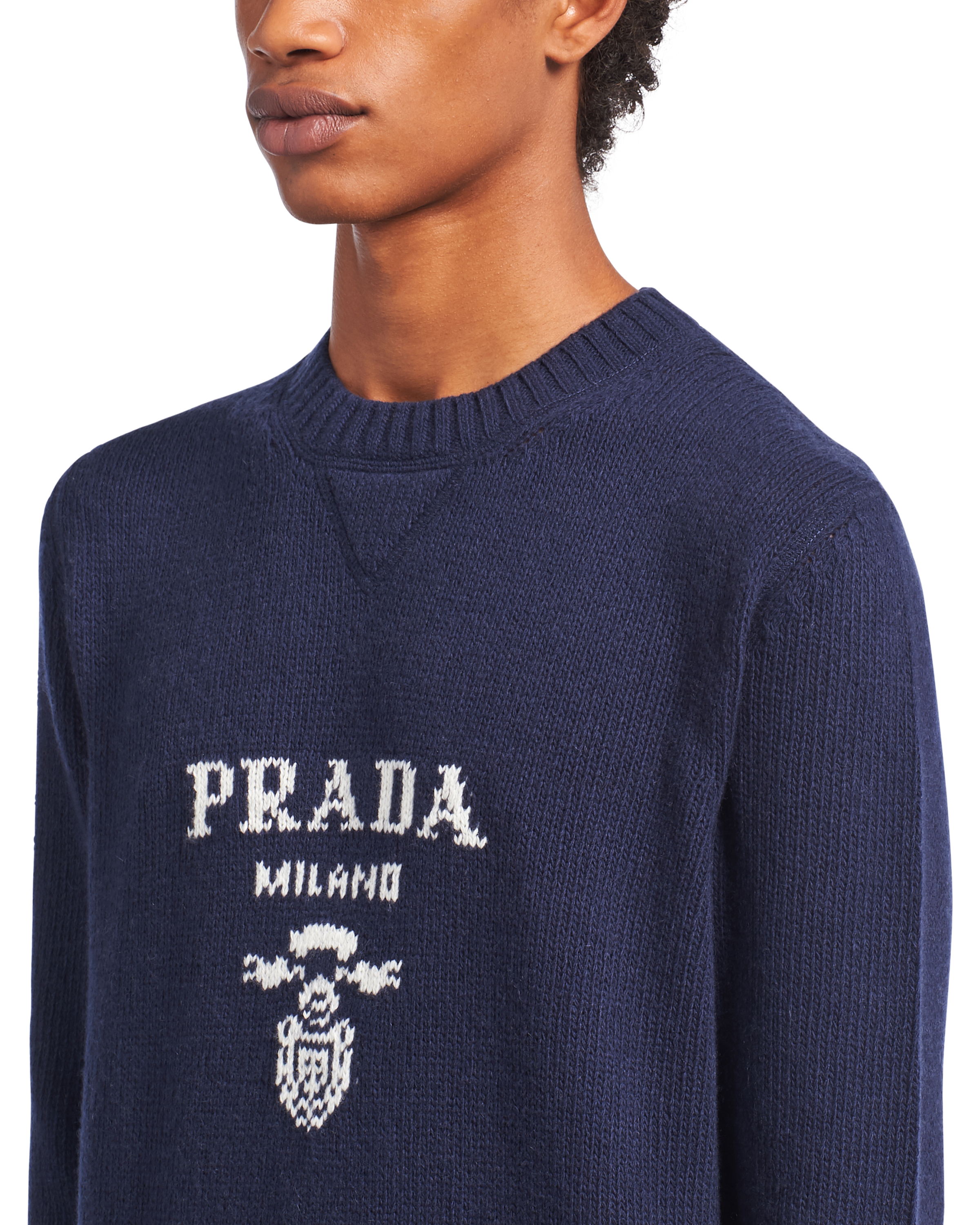 Cashmere And Wool Prada Logo Crew-neck Sweater