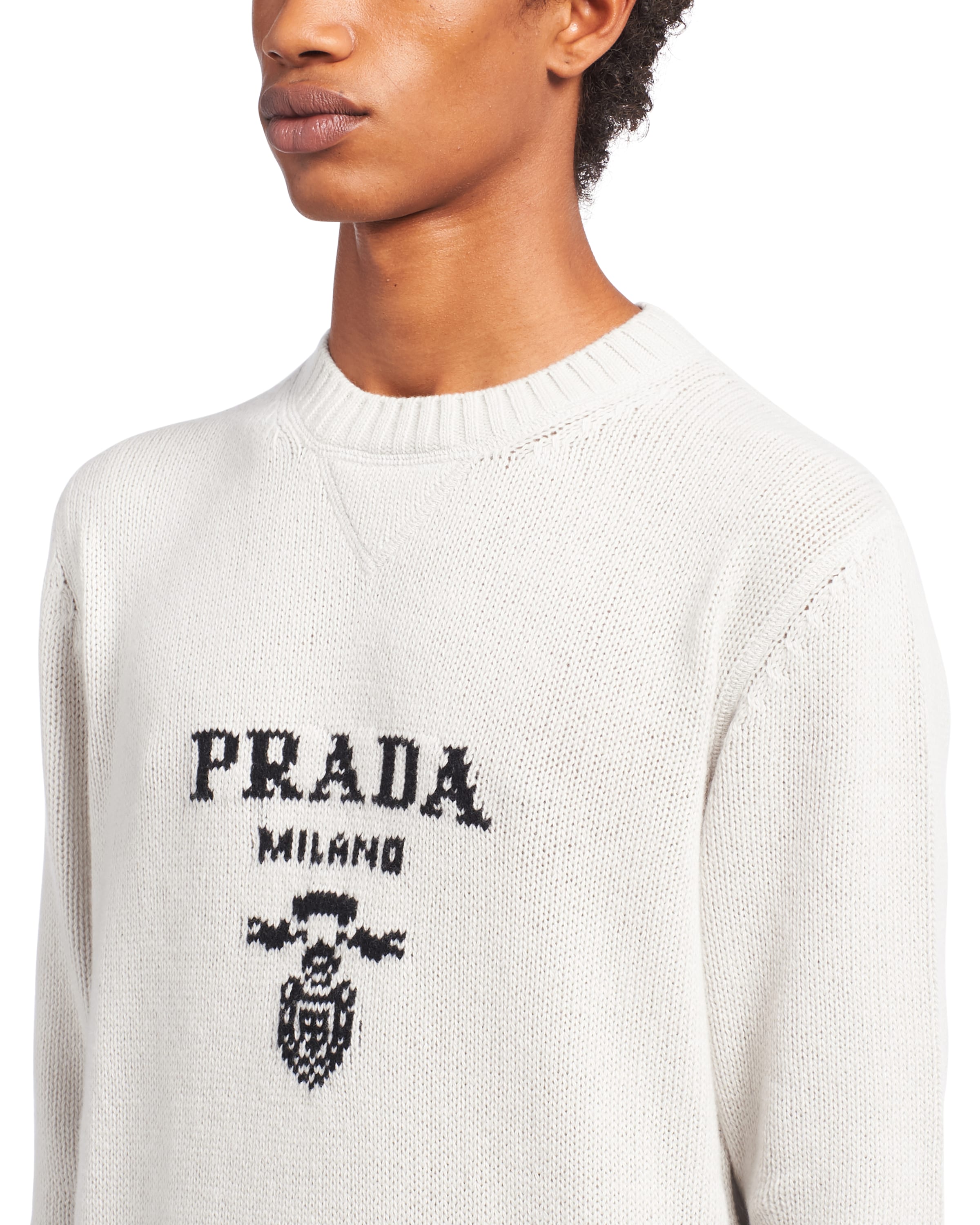 Chalk White Wool and cashmere crew-neck sweater | Prada