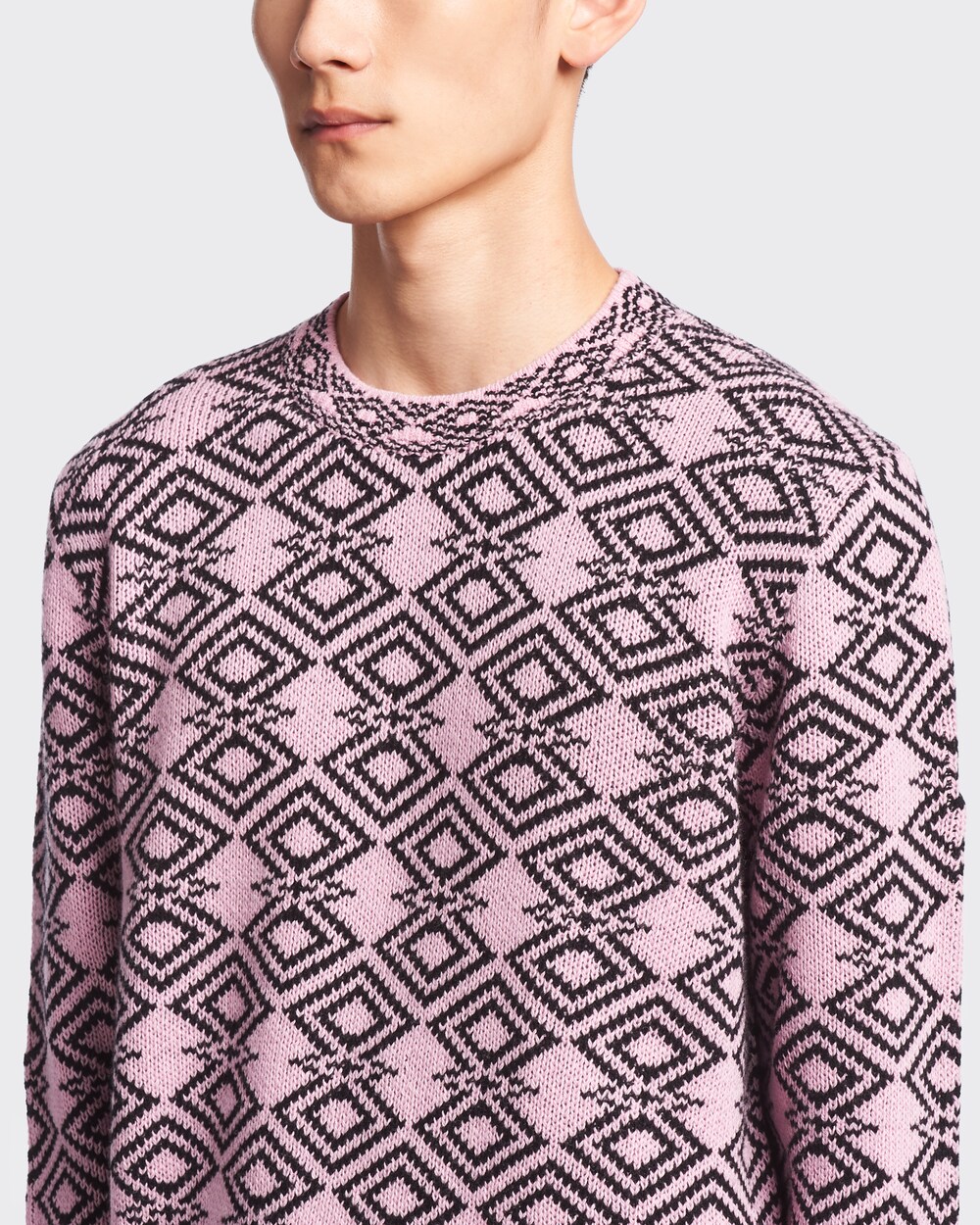 Maglia girocollo in lana cashmere jacquard Rosa/nero | Prada