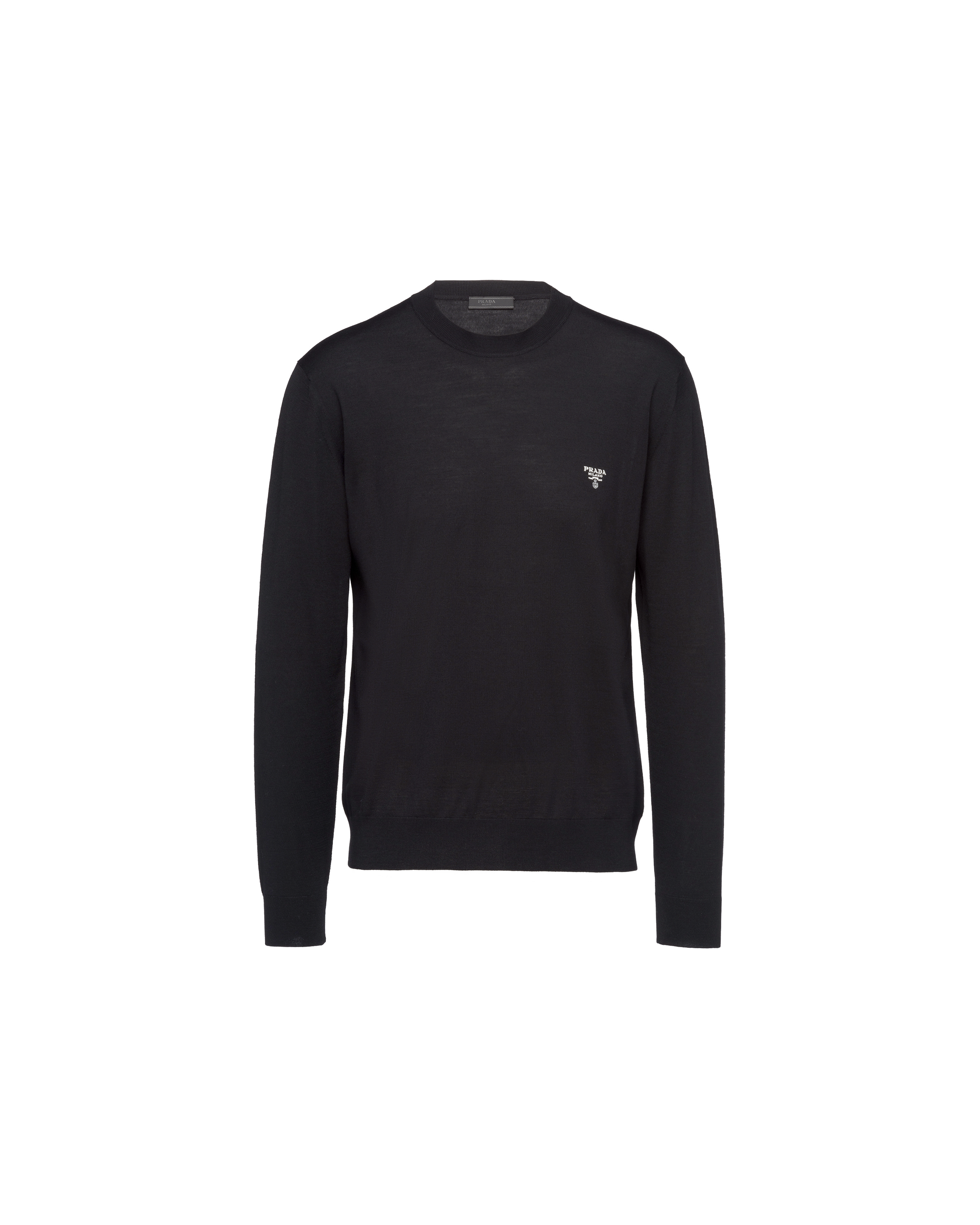 Prada Black Wool Sweater With Logo In Black