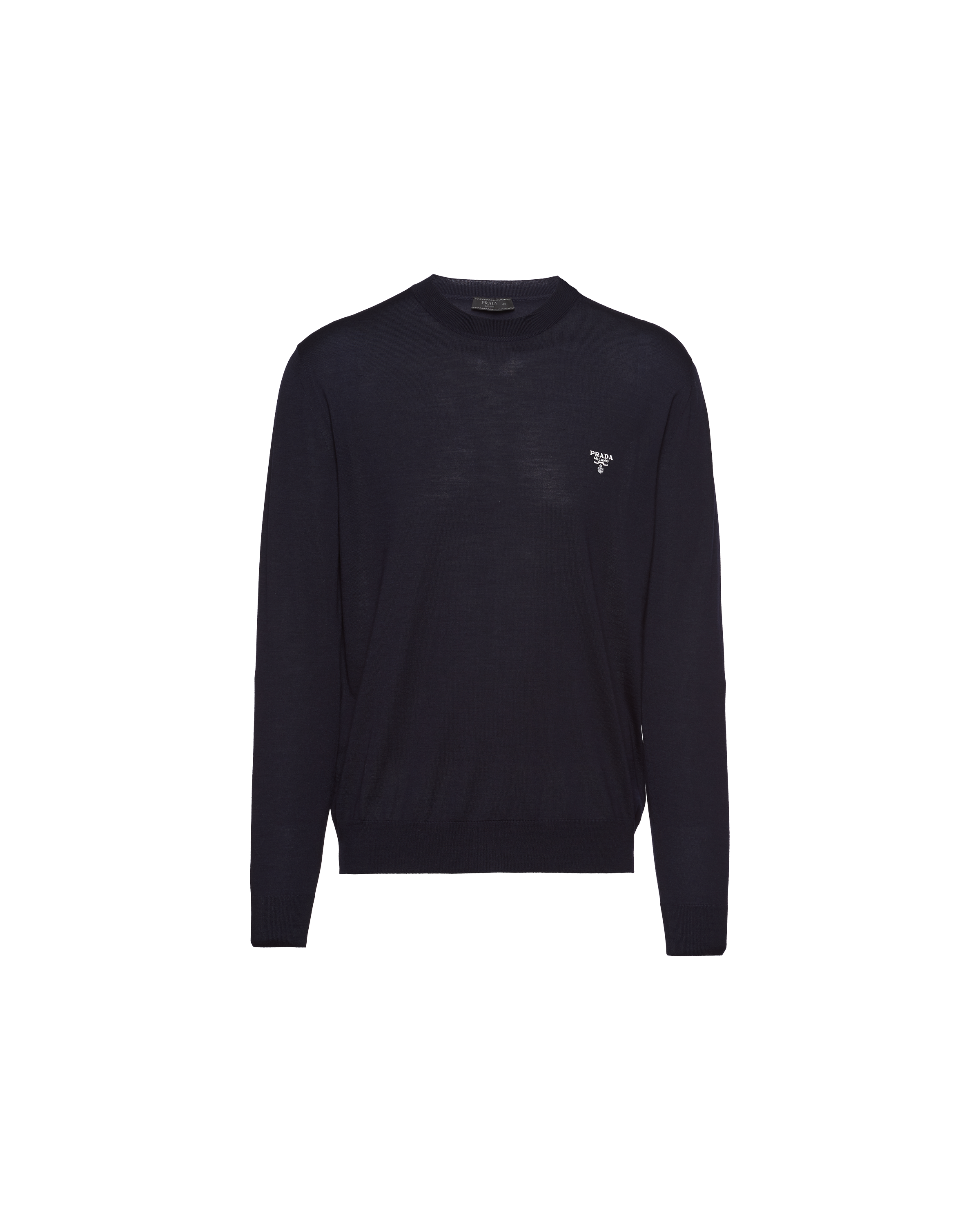 Shop Prada Superfine Wool Crew-neck Sweater In Navy