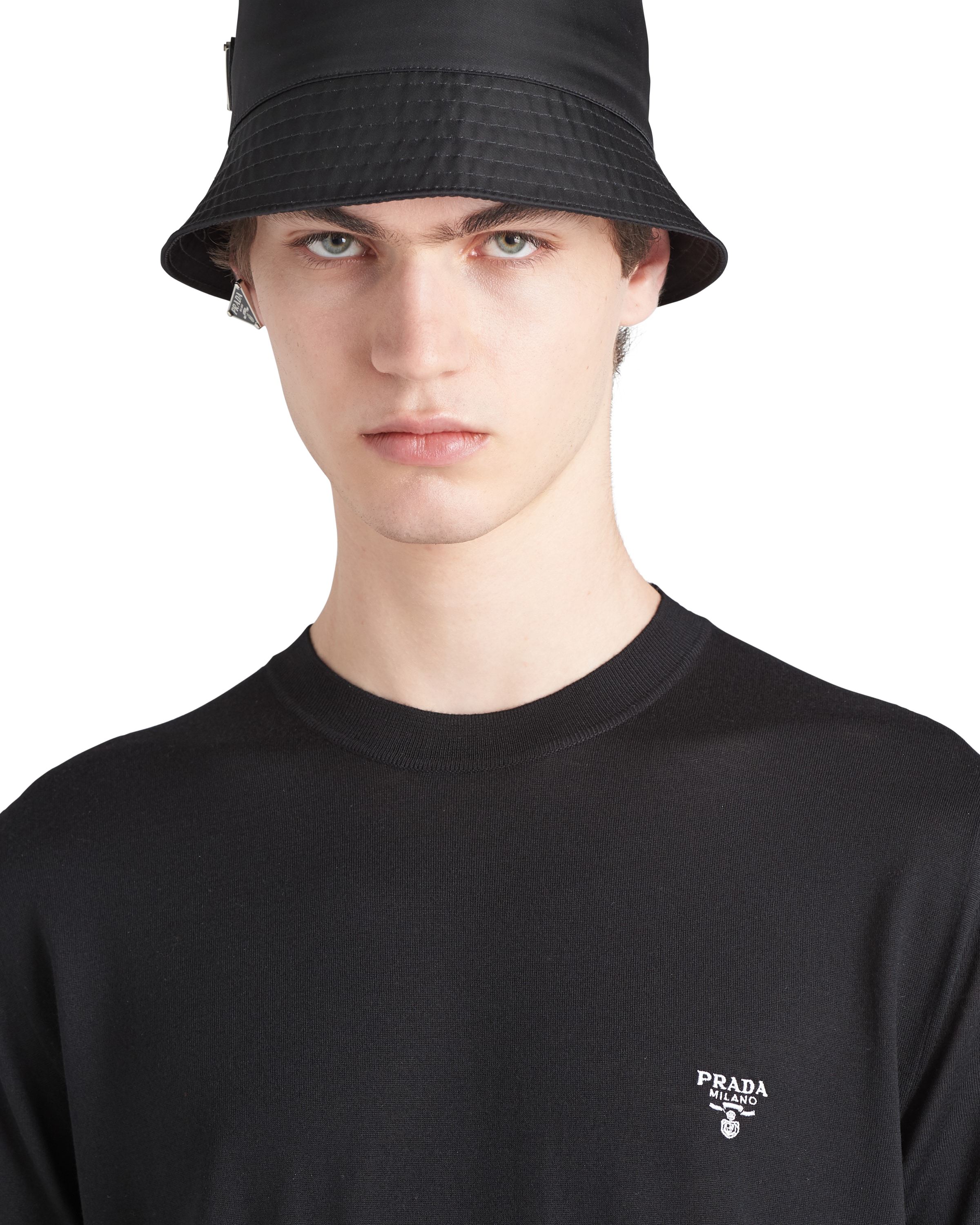 Prada Blue Logo T-shirt In Black