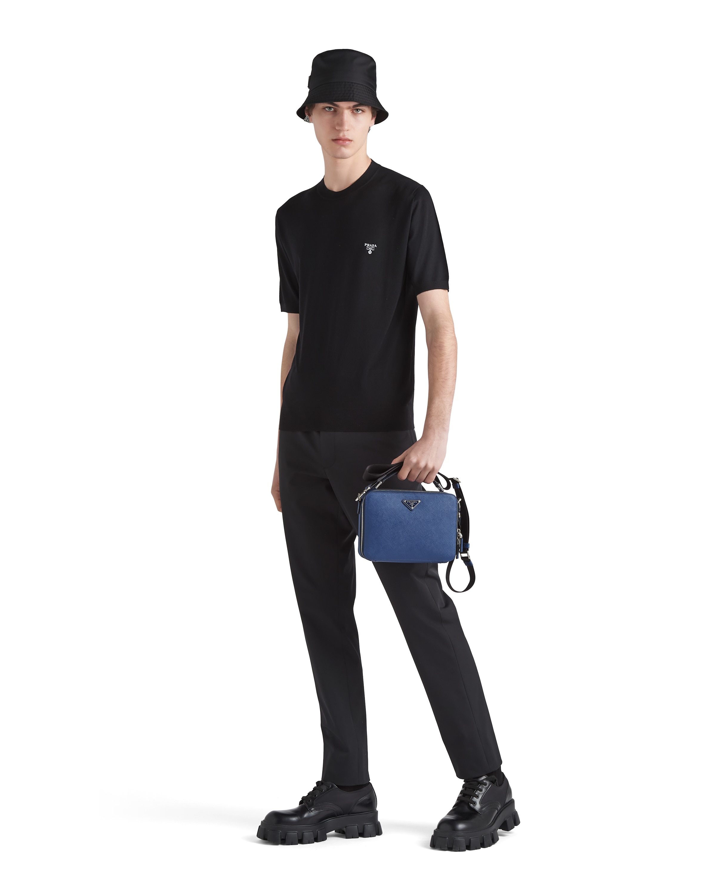 Prada Blue Logo T-shirt In Black