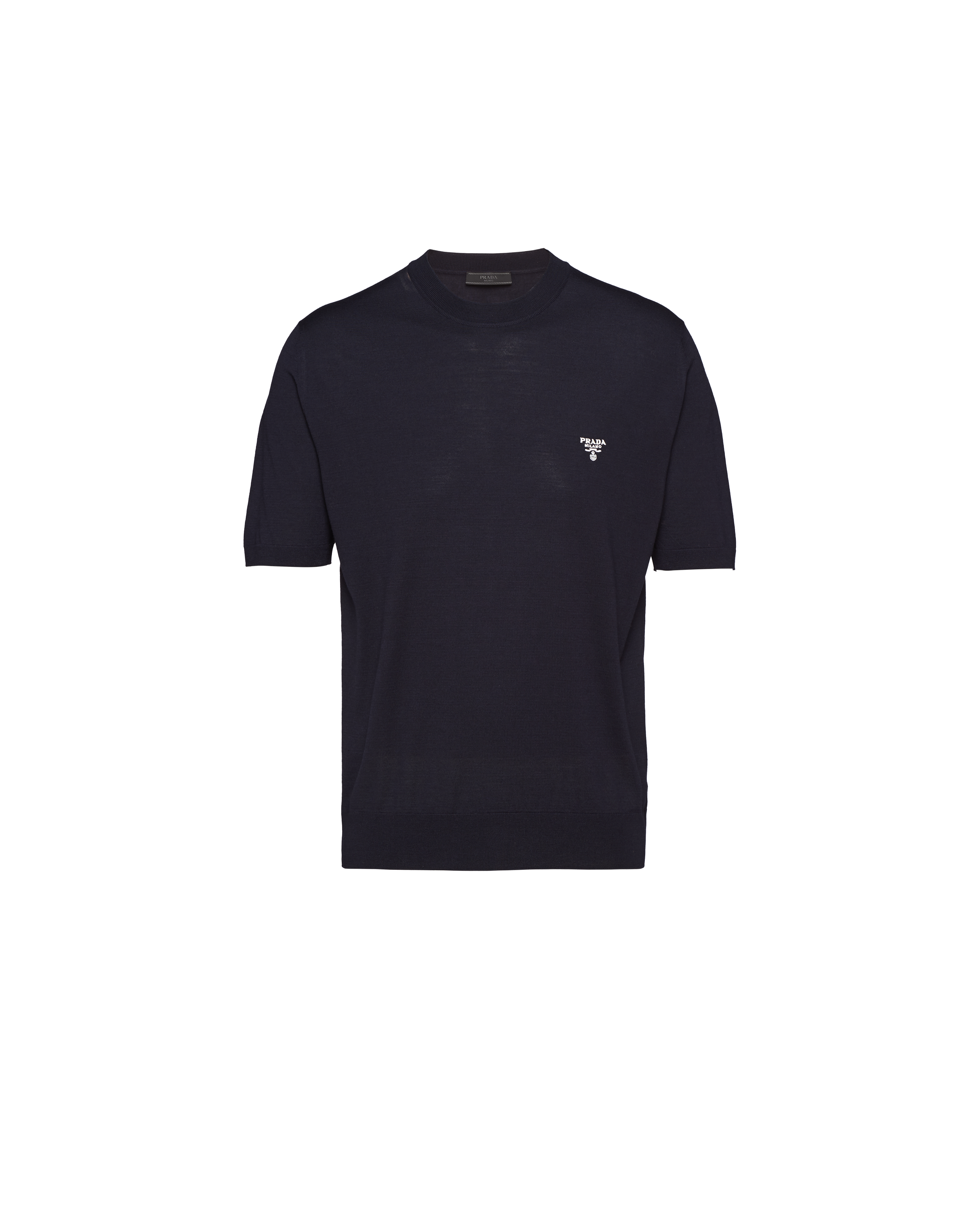 Prada Rundhalspullover Aus Superfeiner Wolle In Blue