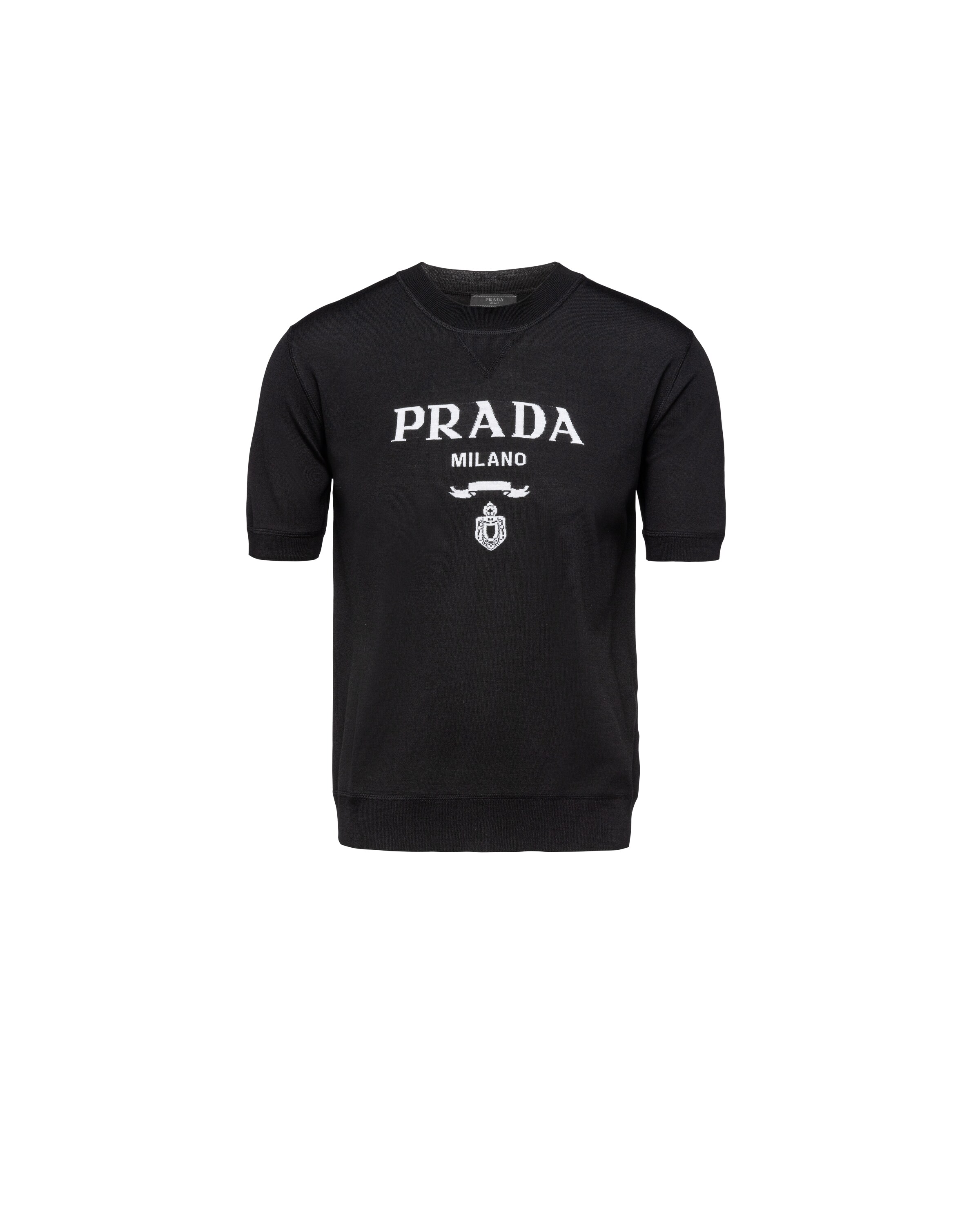 Prada Maglia Girocollo In Lana Pettinata, Uomo, Nero, Taglia 54