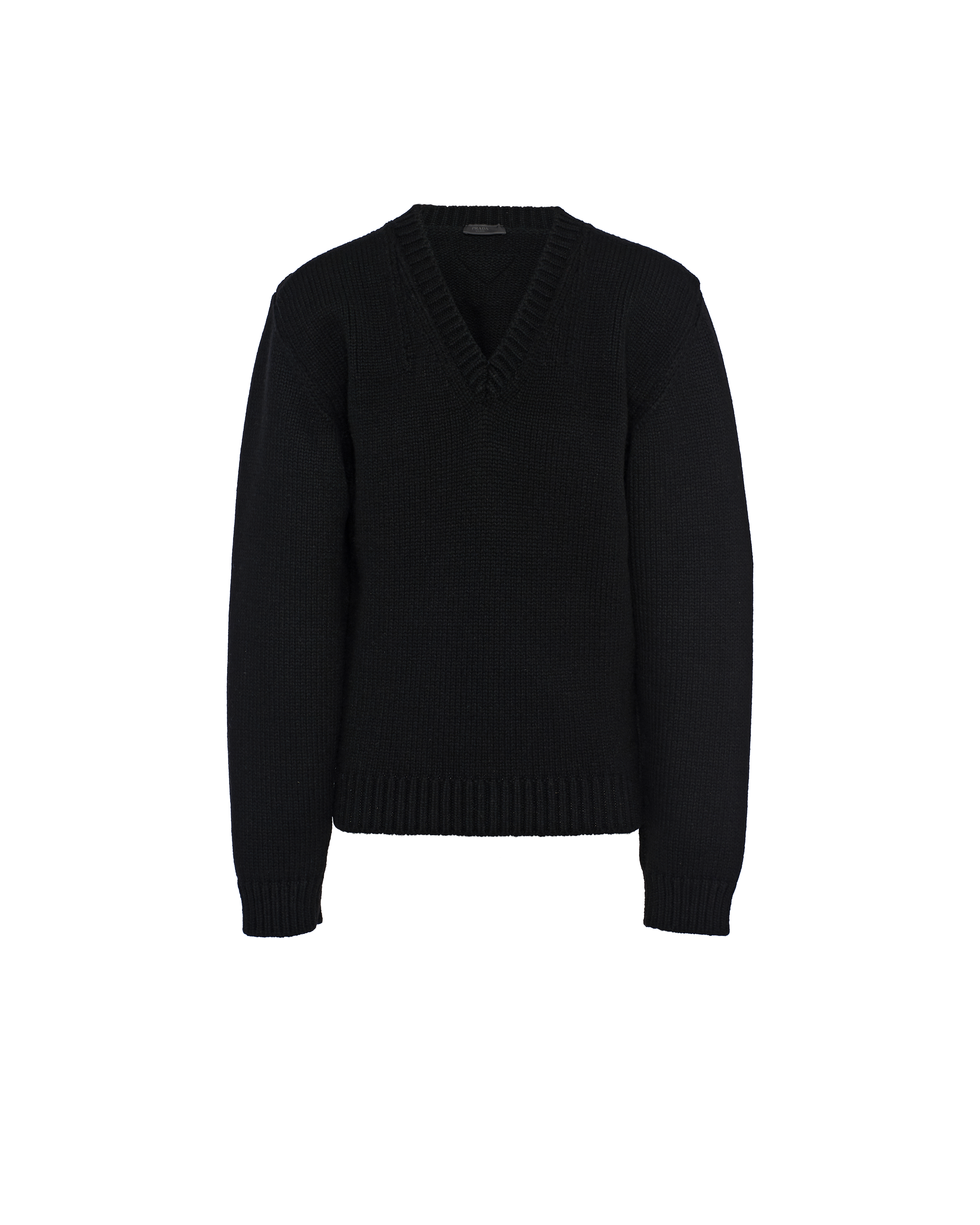 Prada Wool And Cashmere V-neck Sweater In Black