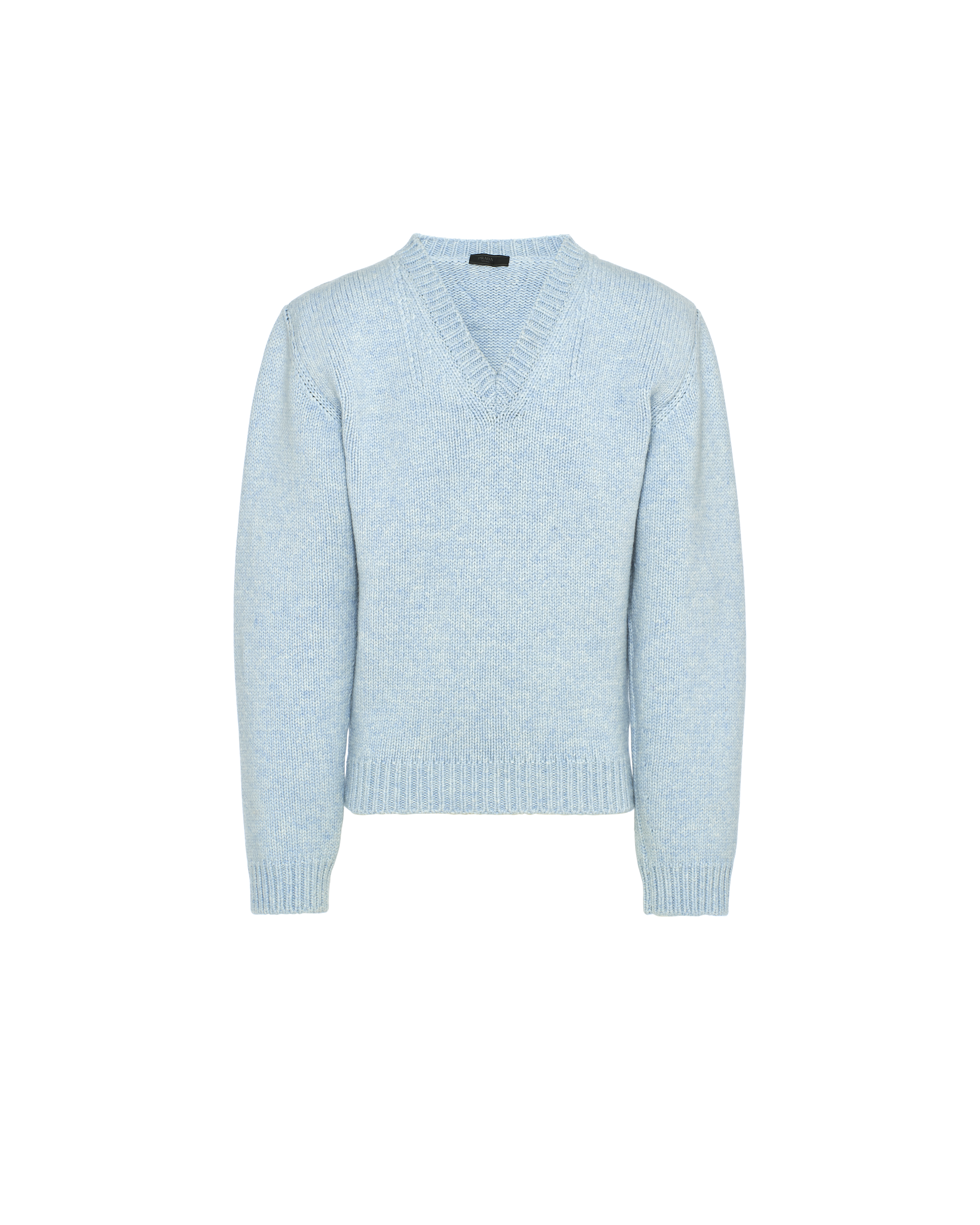 Prada Shetland Wool V-neck Sweater In Azzurro