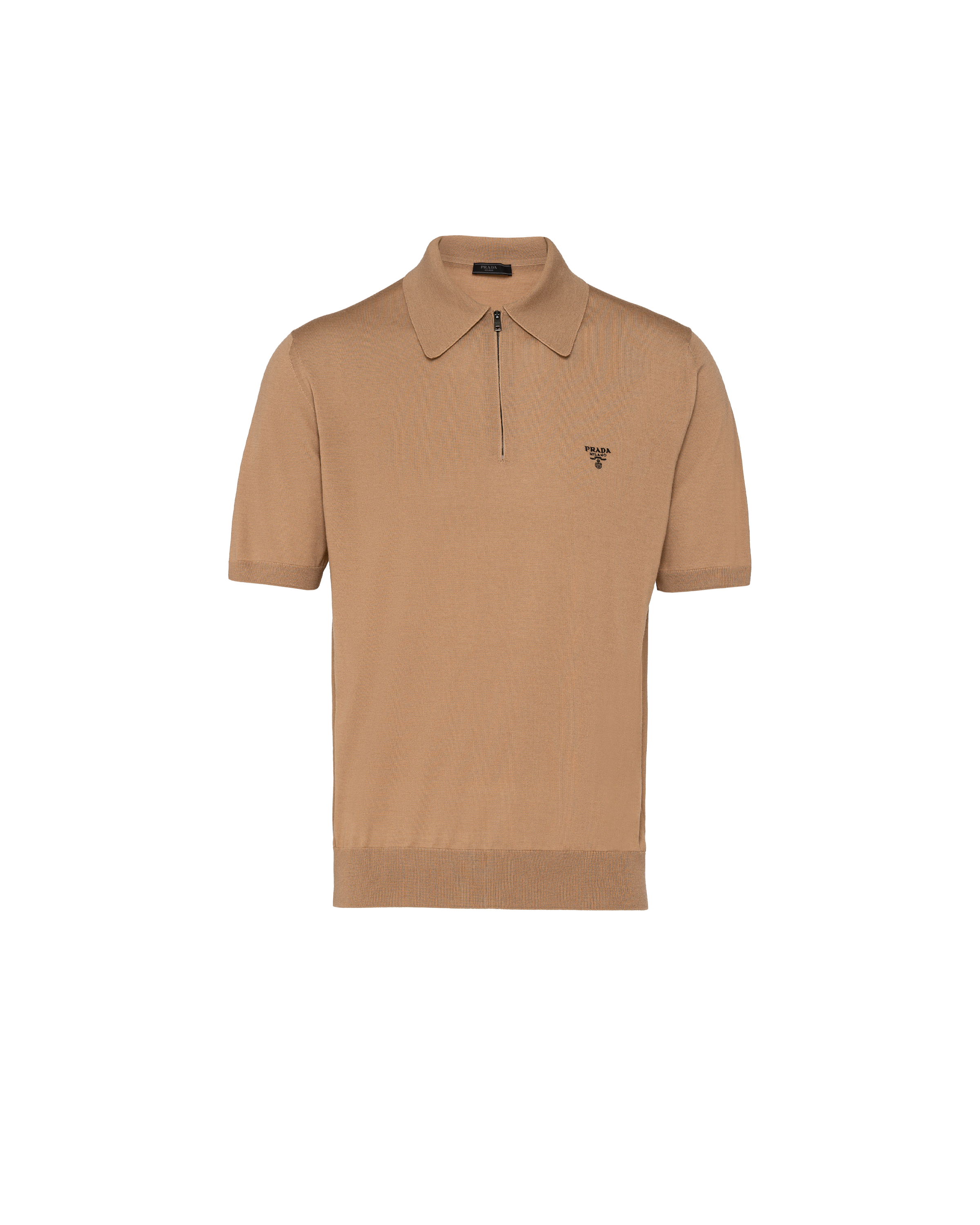 Prada Superfine Wool Polo Shirt In Camel Brown ModeSens