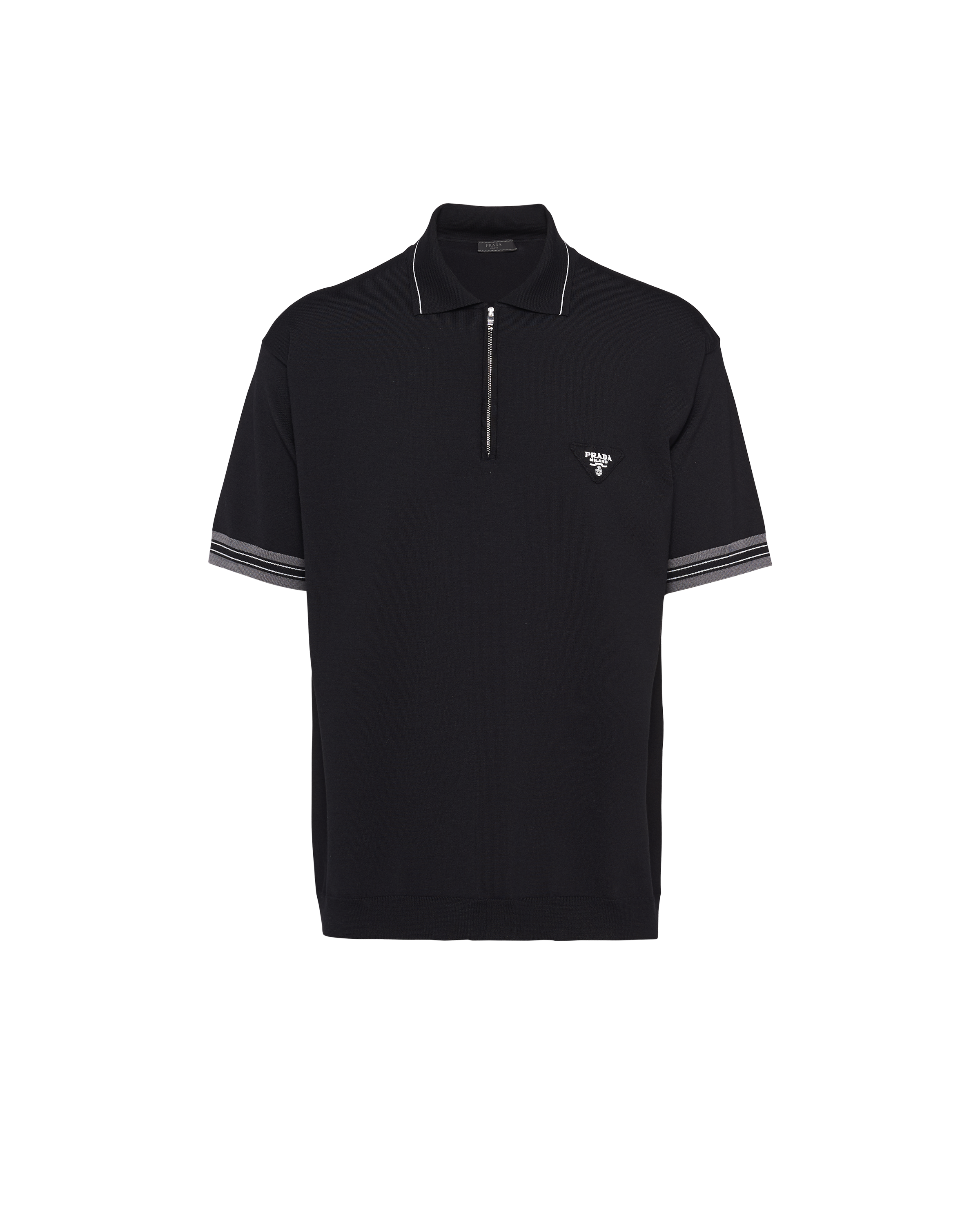 Prada Superfine Wool Polo Shirt In Black