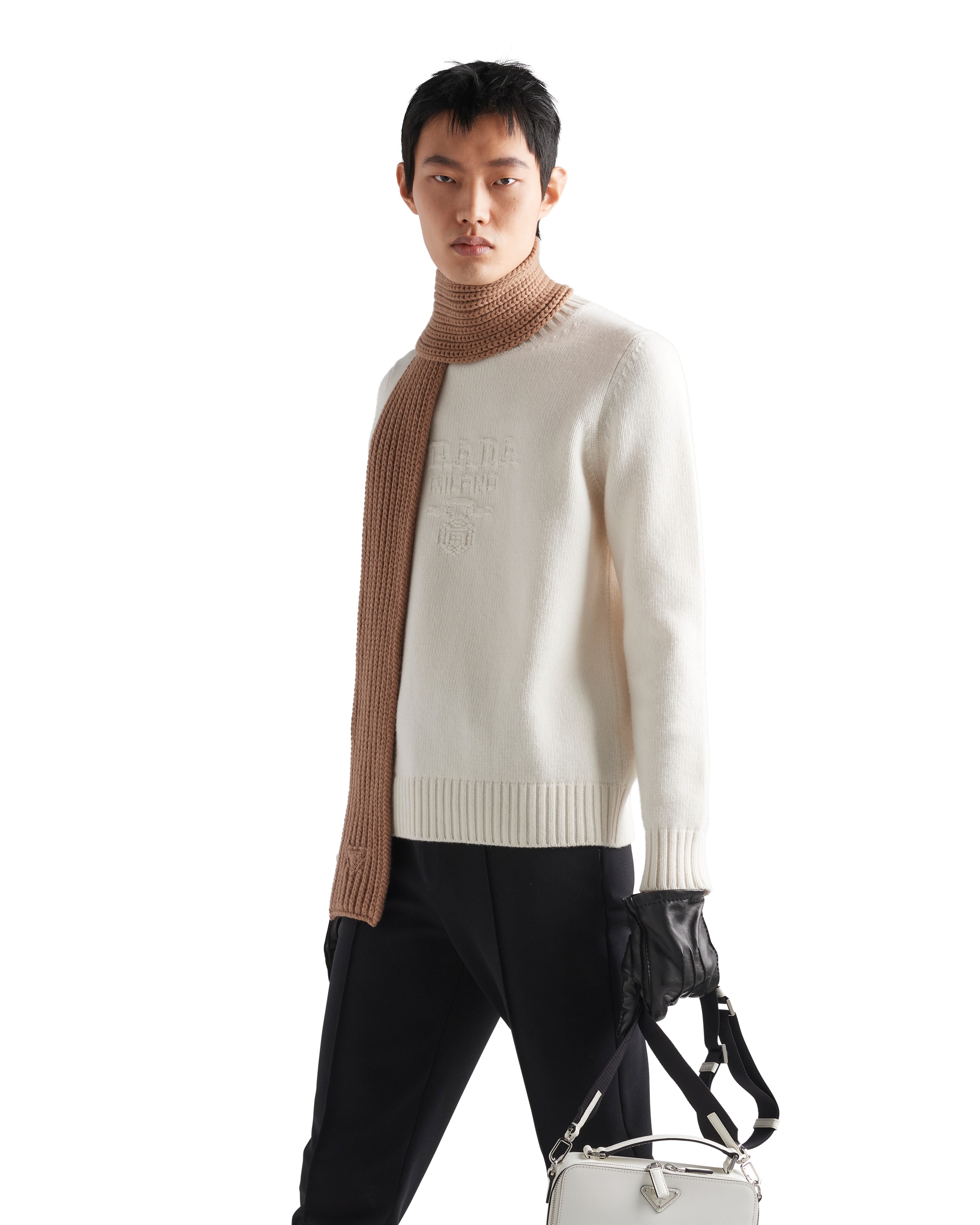 Prada Ivory Wool Blend Sweater In White