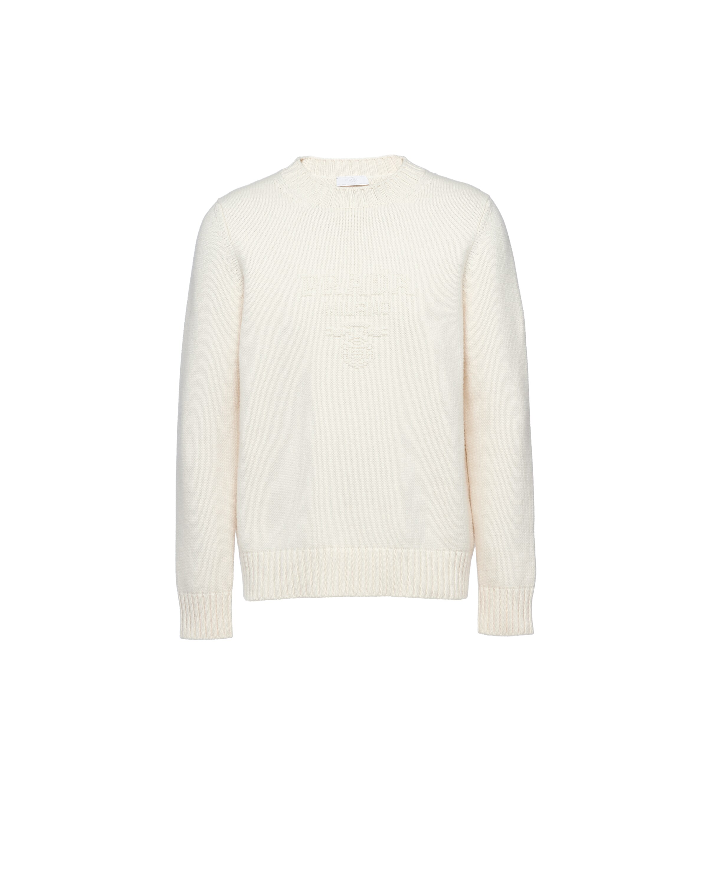 Prada Pull À Col Rond En Laine Et Cachemire, Homme, Blanc, Taille 52