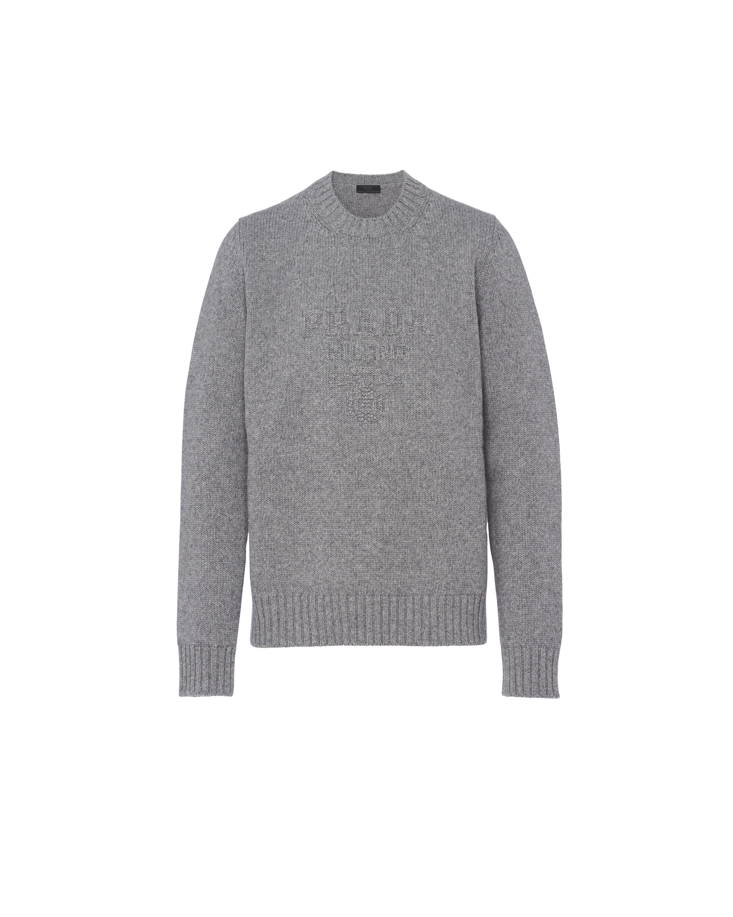 Prada Maglia Girocollo In Lana Cashmere, Uomo, Grigio, Taglia 52
