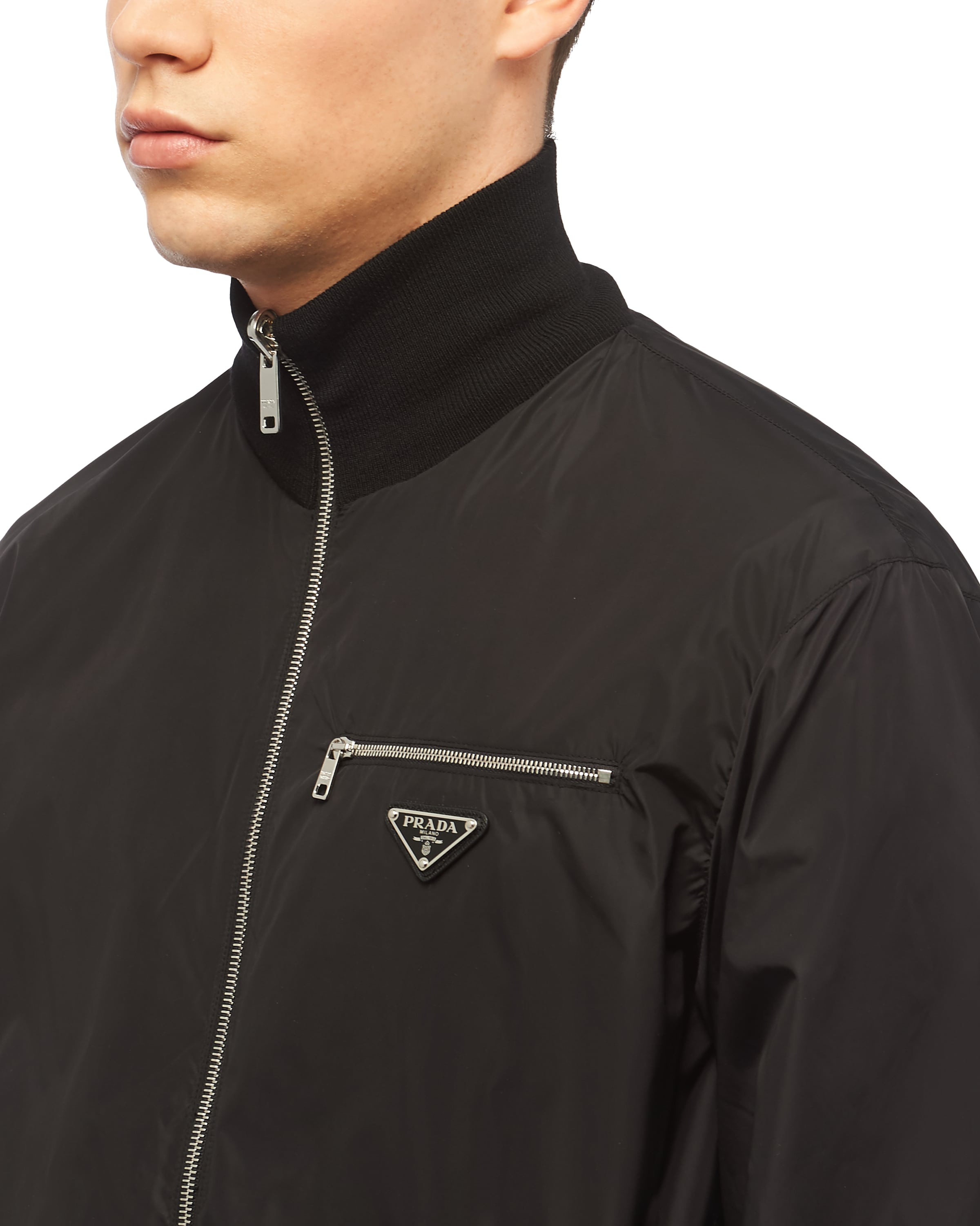Prada Reversible Bomber In Technical Fabric In Black