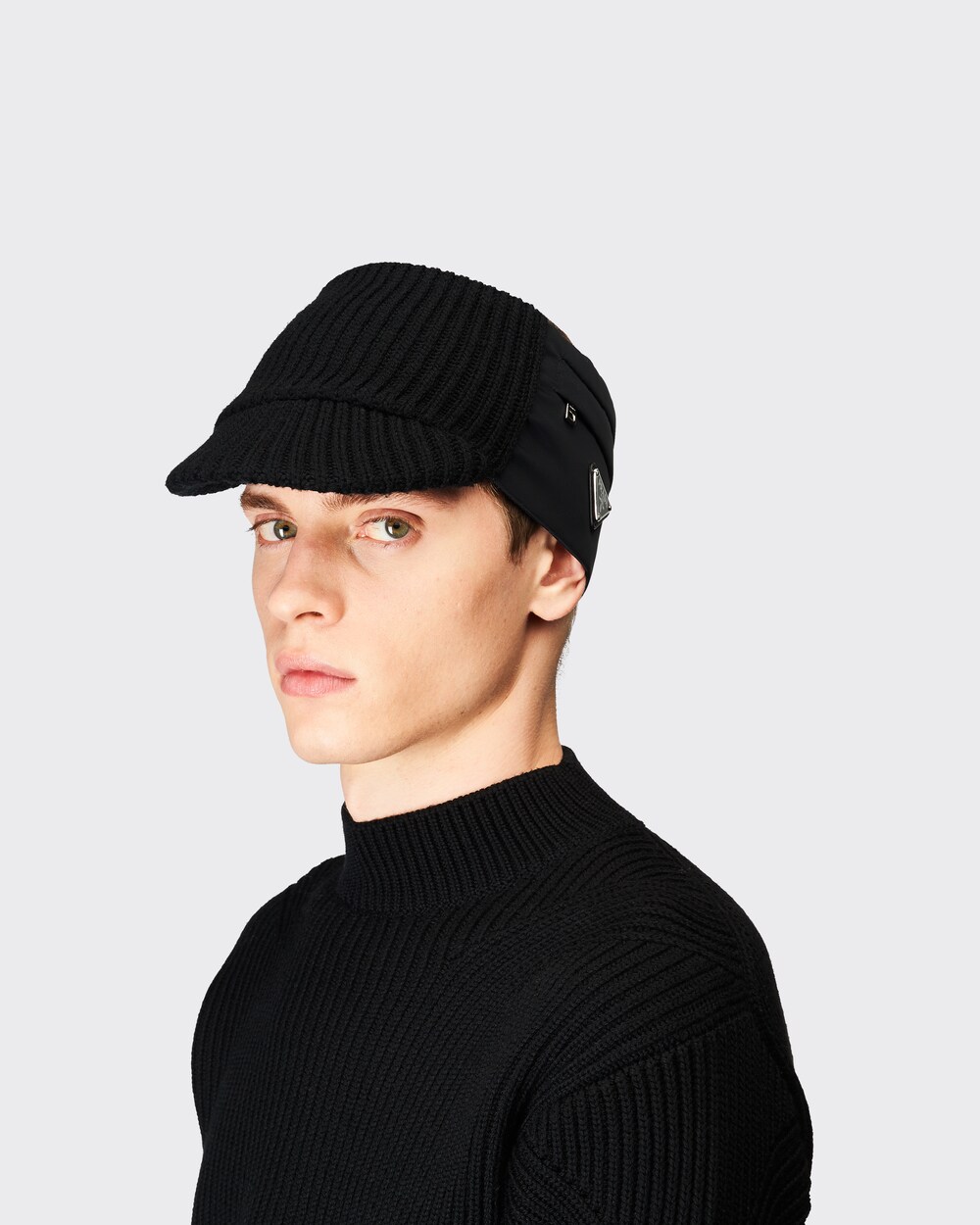 Prada Shaker Knit Visor Cap, Men, Black, Size M