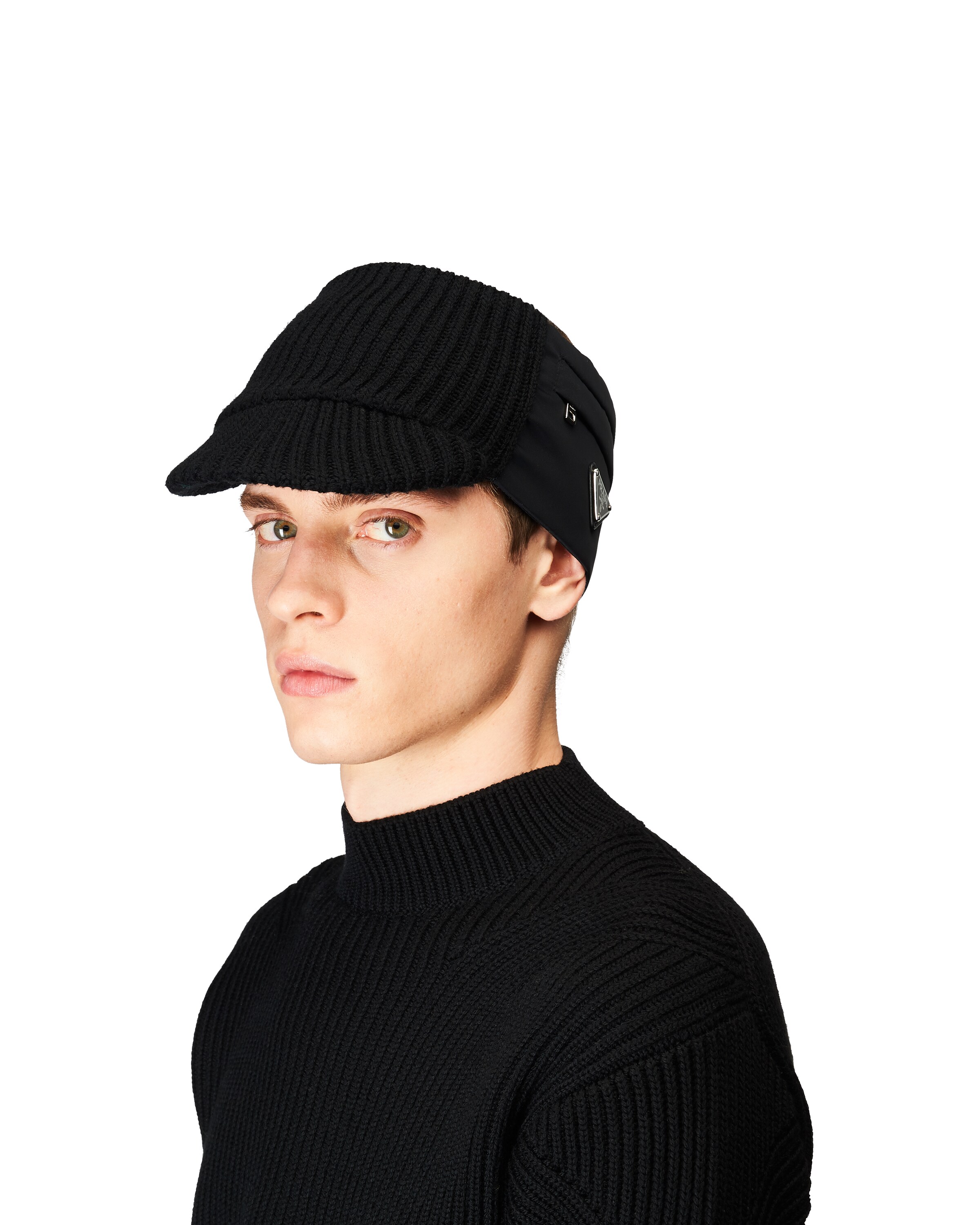 Black Shaker knit visor cap Prada
