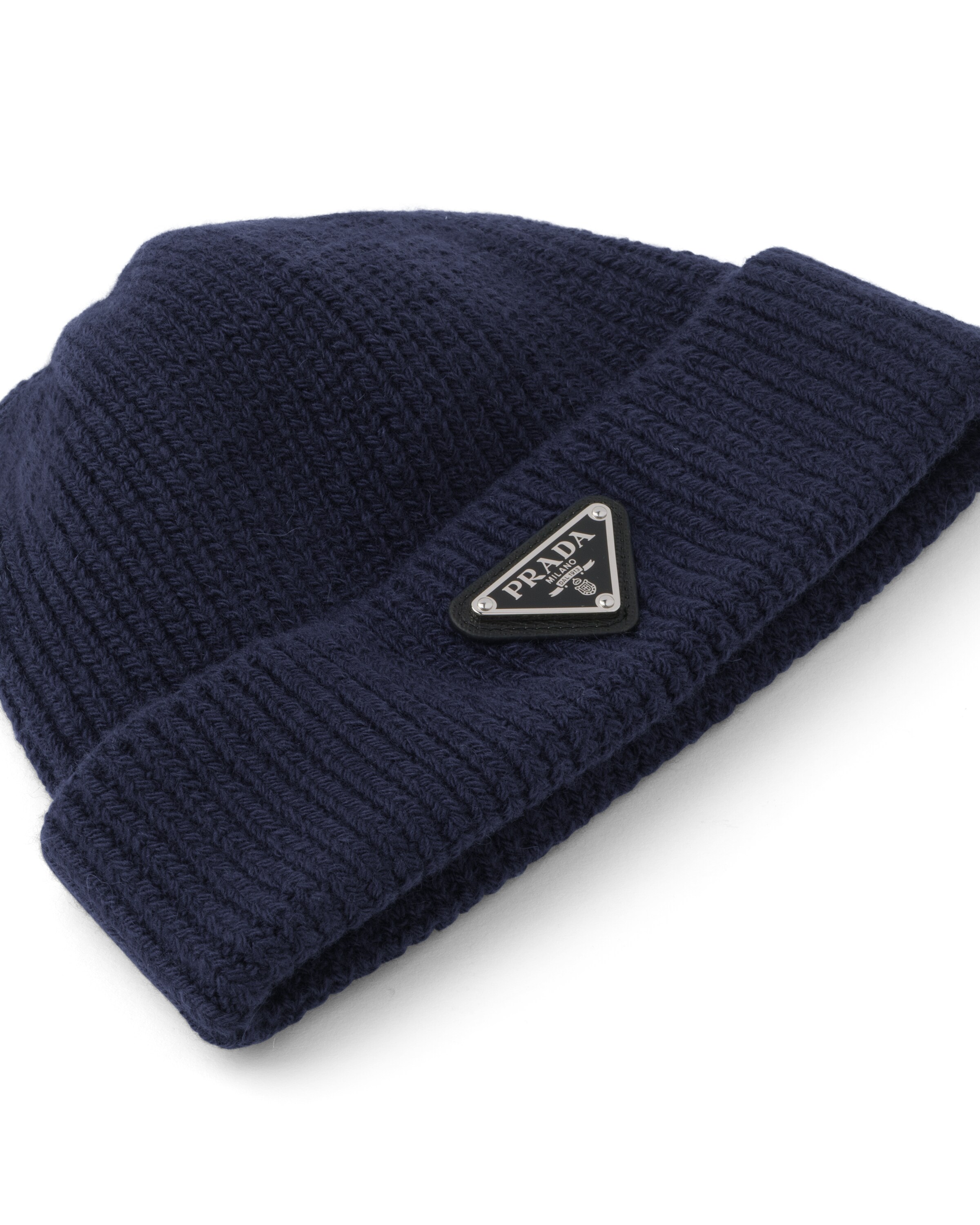 Prada Triangle-logo Wool-cashmere Beanie In Blue