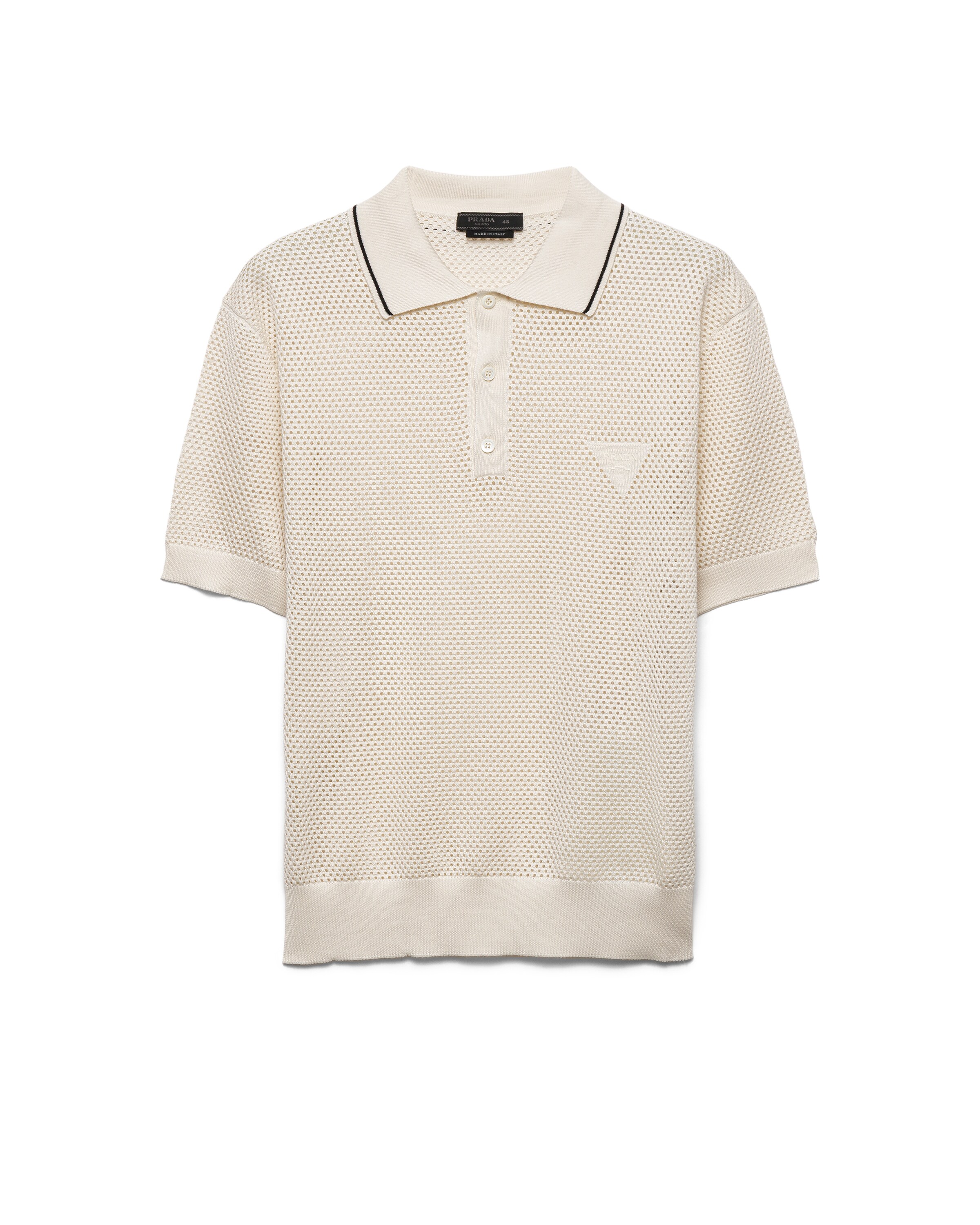 Prada Polo En Soie Et Coton, Homme, Talc, Taille 46