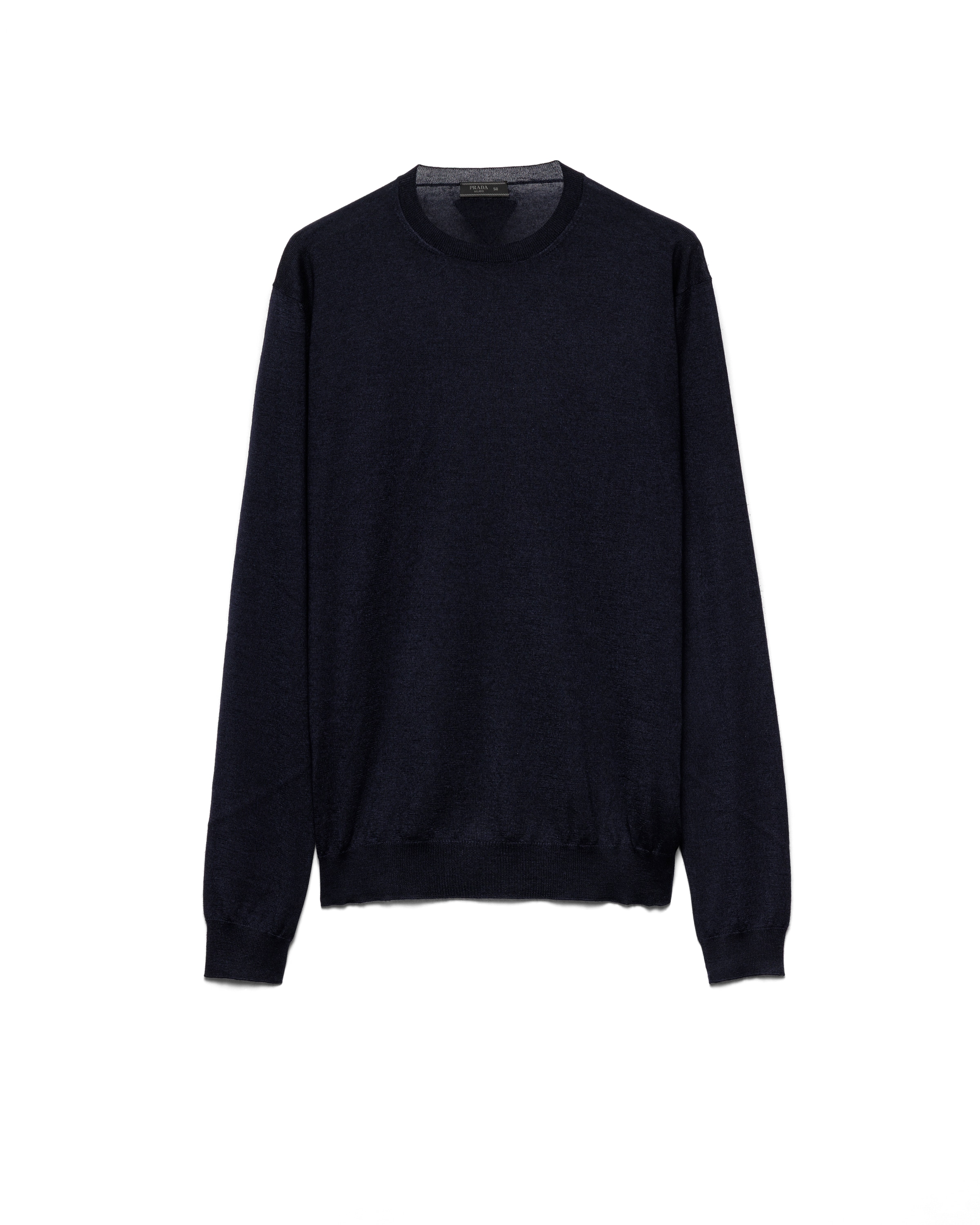 Prada Maglia Girocollo In Cashmere E Seta, Uomo, Blu, Taglia 48