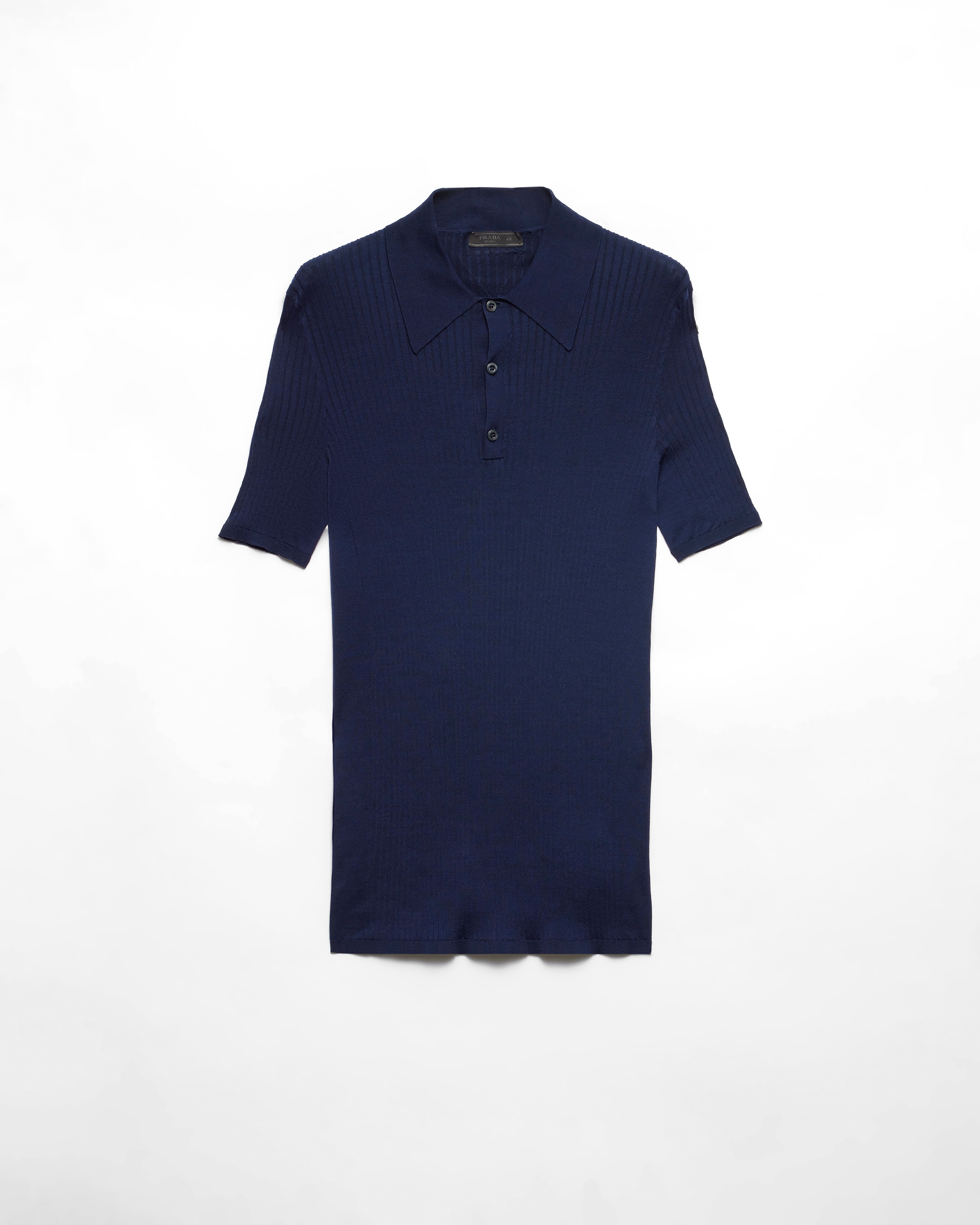 Prada Polo En Maille Côtelée De Coton, Homme, Bleu, Taille 48