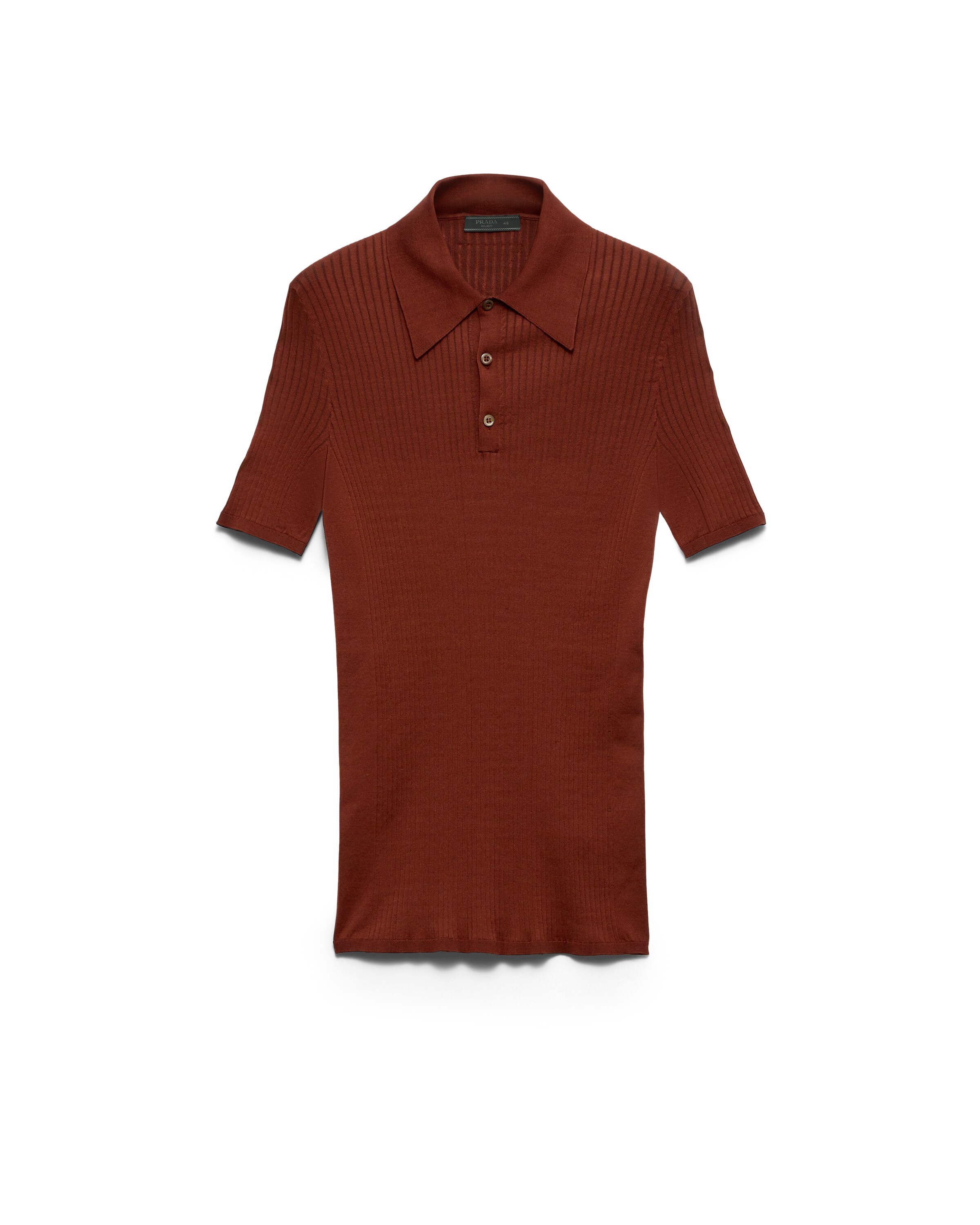 Prada Polo En Maille Côtelée De Coton, Homme, Rouille, Taille 54