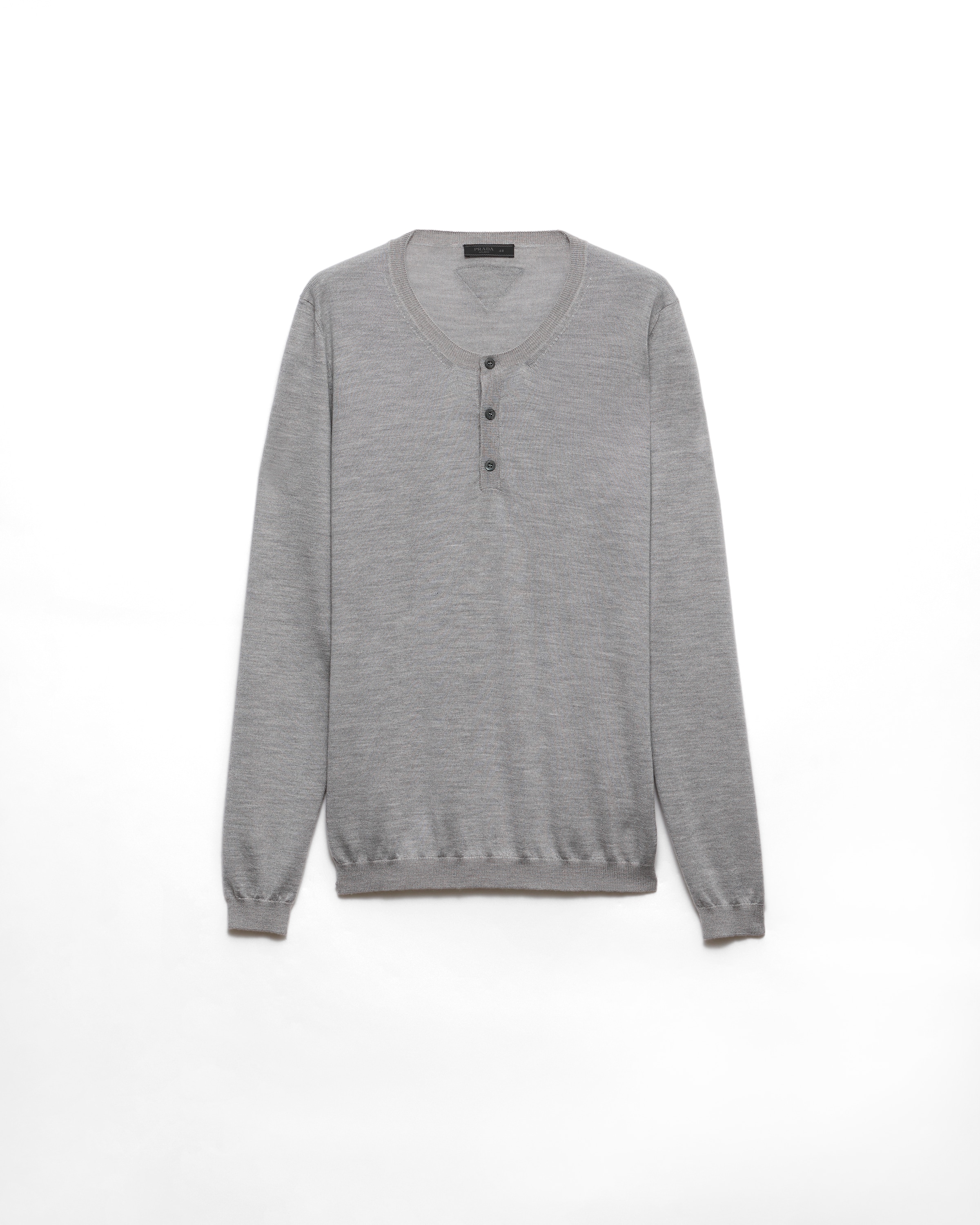 Prada Pull À Manches Longues En Cachemire Et Soie, Homme, Gris Marbre, Taille 52