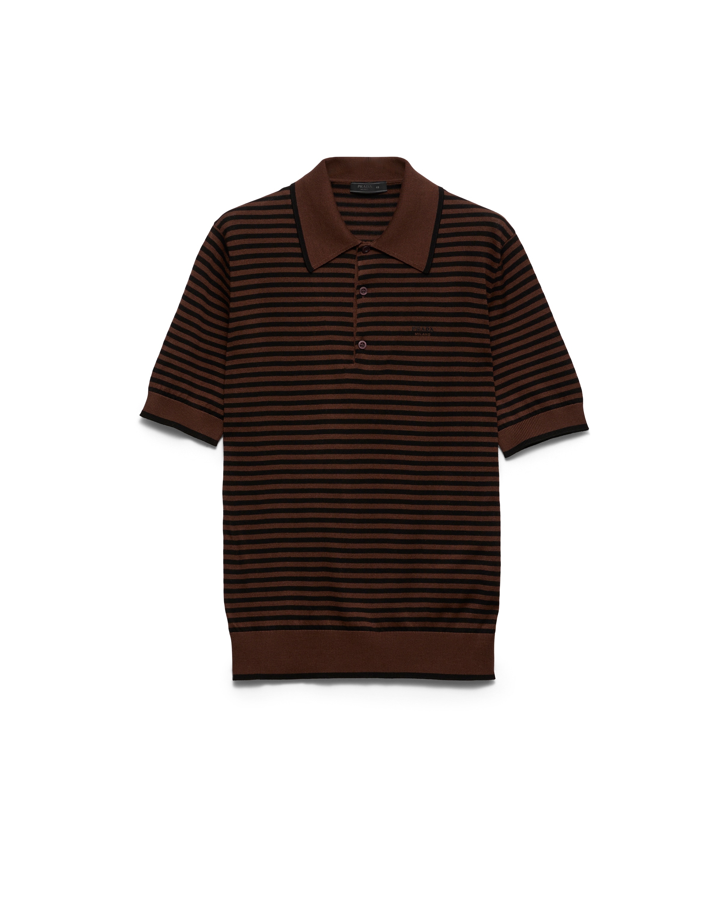Prada Polo In Cotone A Righe, Uomo, Cacao/nero, Taglia 50