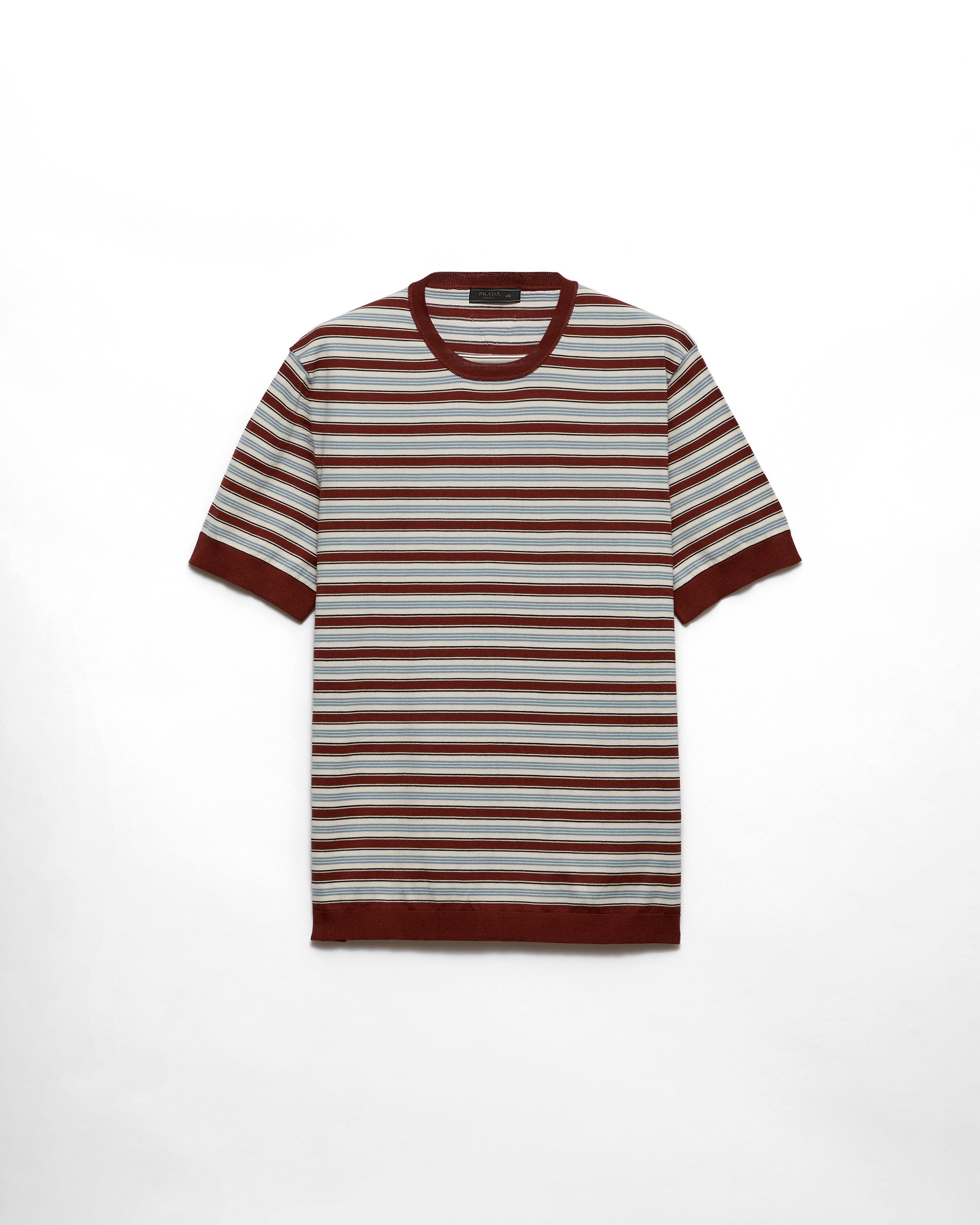 Prada Pull À Manches Courtes En Coton Rayé, Homme, Rouille, Taille 52
