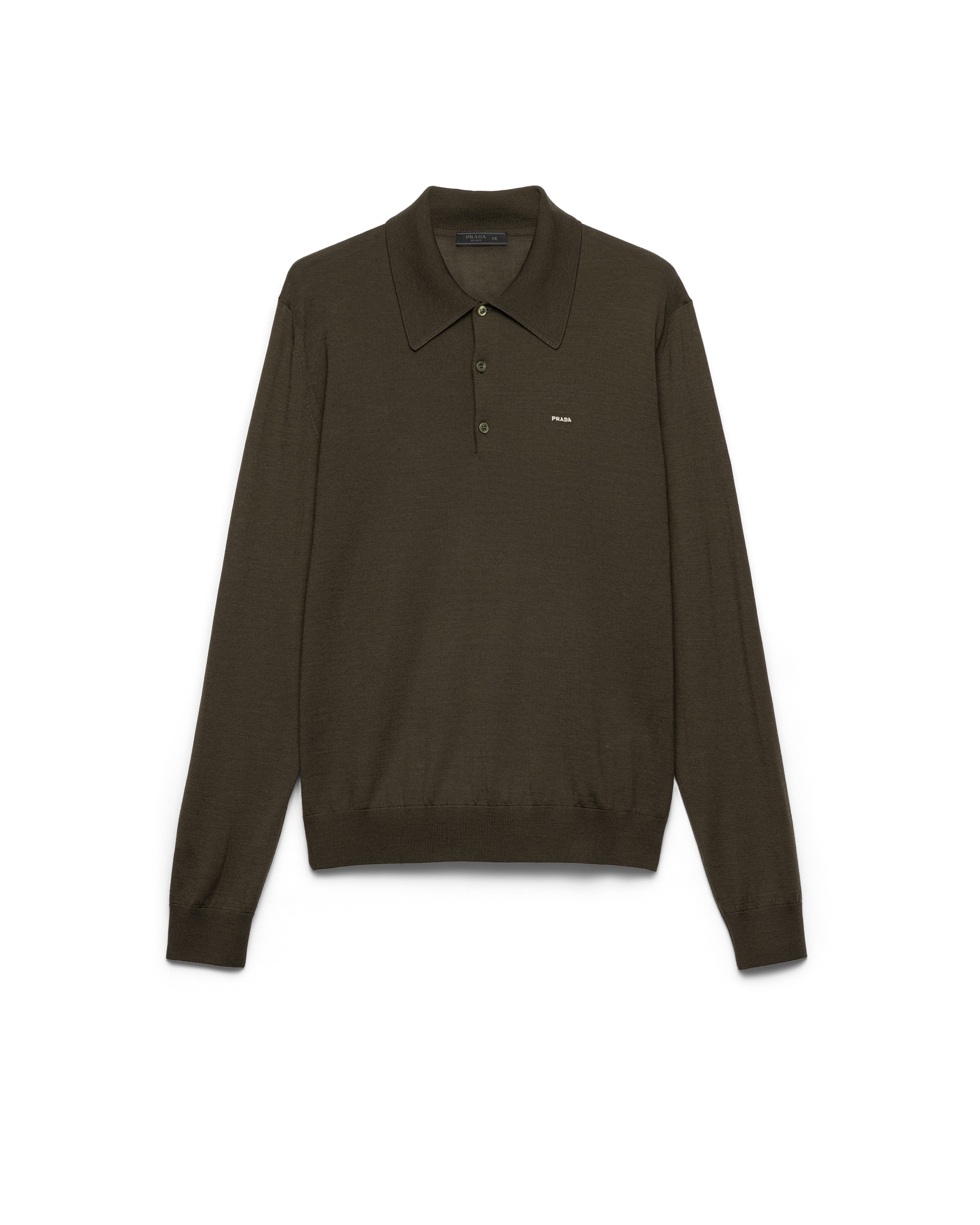 Prada Langärmliger Polo-pullover Aus Superfine-wool In Brown