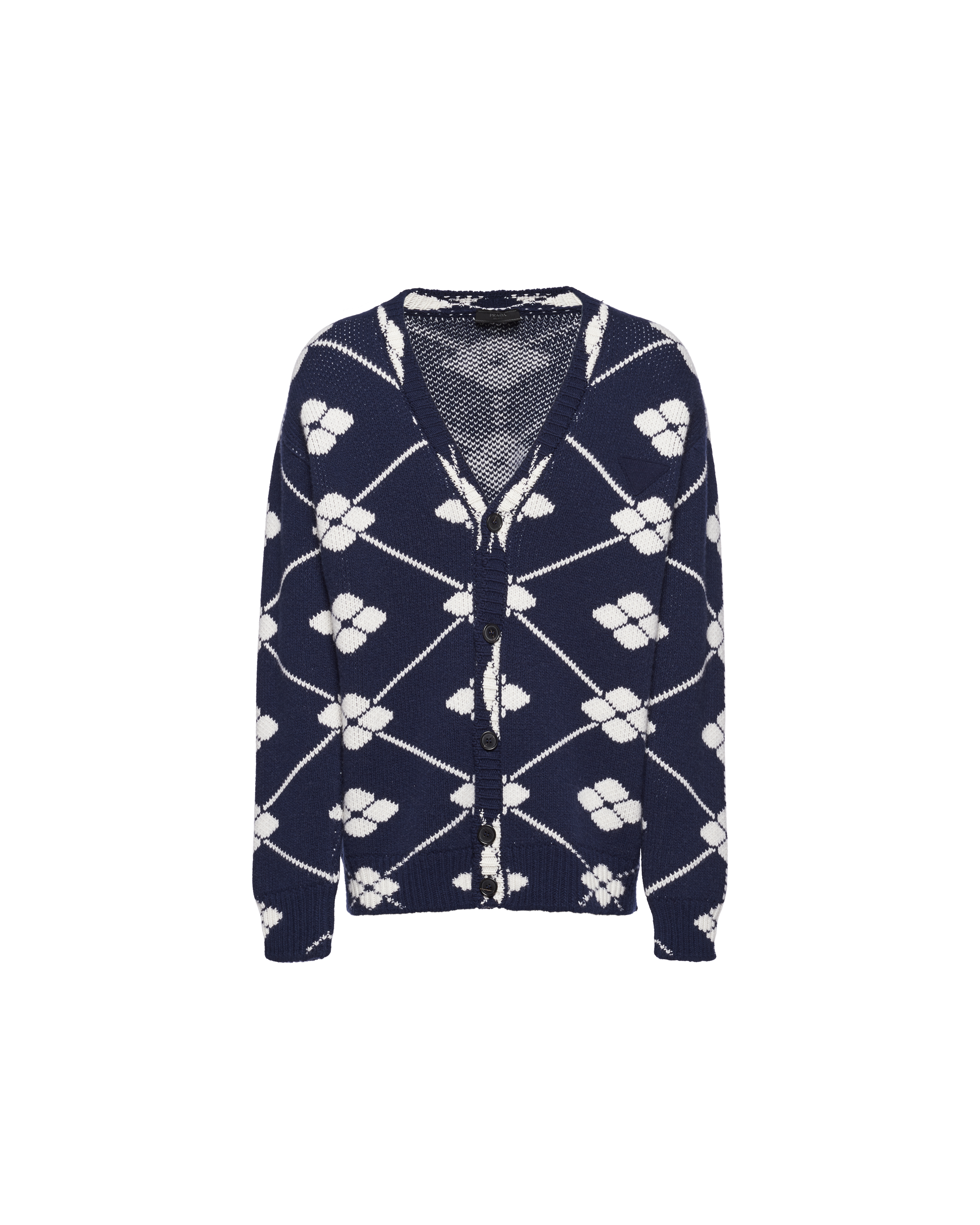 Prada Floral-jacquard Button-front Cardigan In Navy Bianco | ModeSens