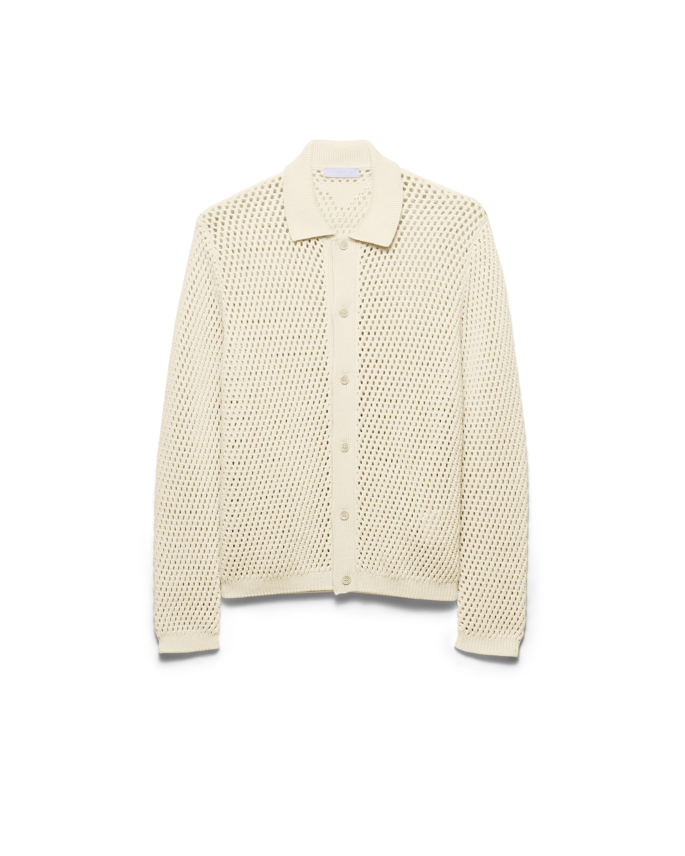 Prada Open-knit Collared Cardigan In Neutral