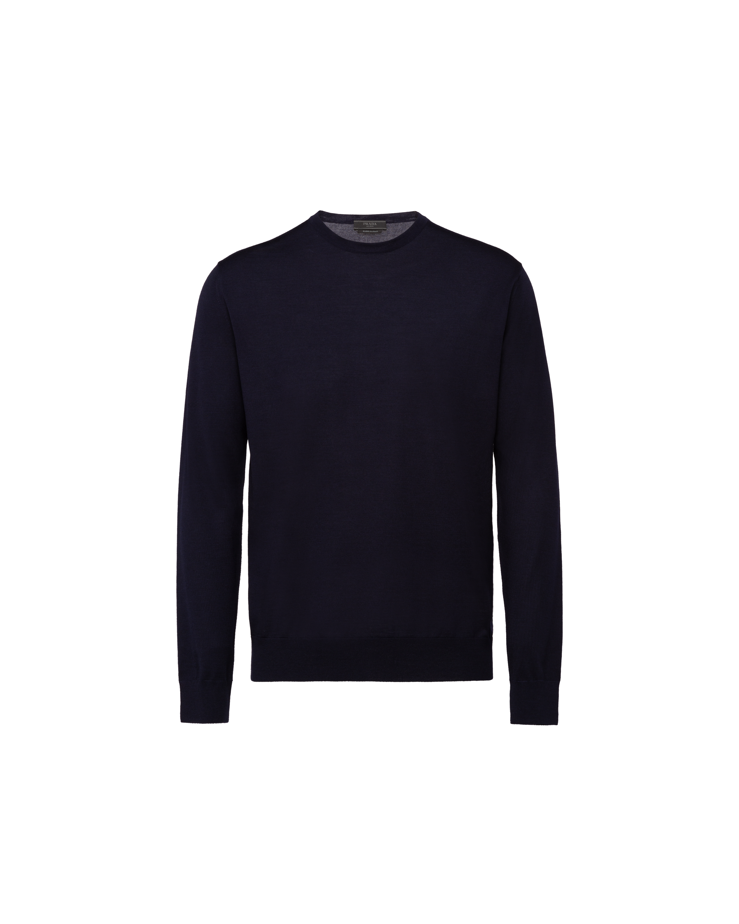 Prada Knitted Crew Neck Sweater In Blue