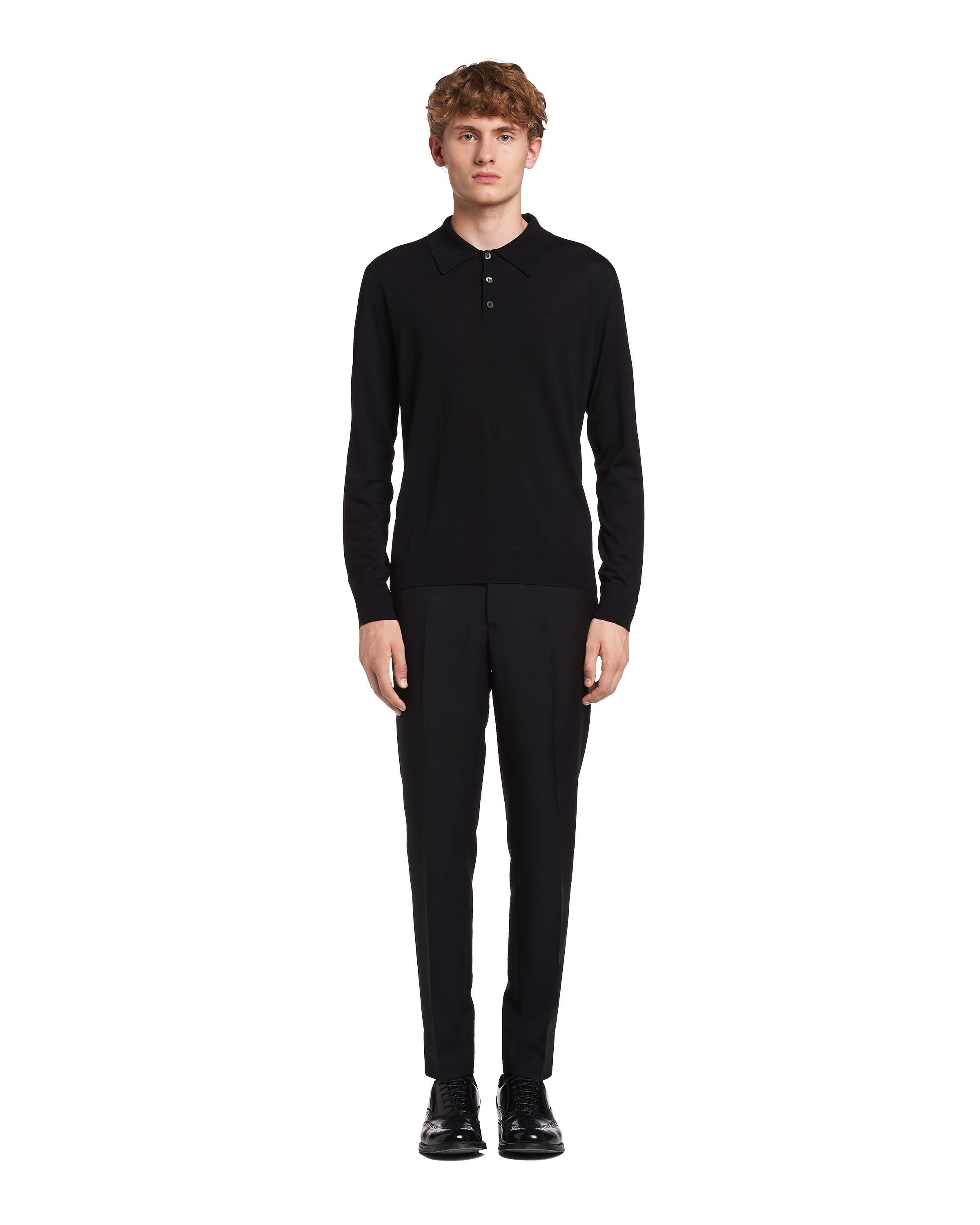 Black Worsted Wool Polo Shirt | PRADA