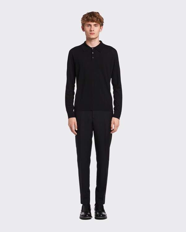 梳毛ウール ポロシャツ - ブラック 梳毛ウール ポロシャツ - ブラック