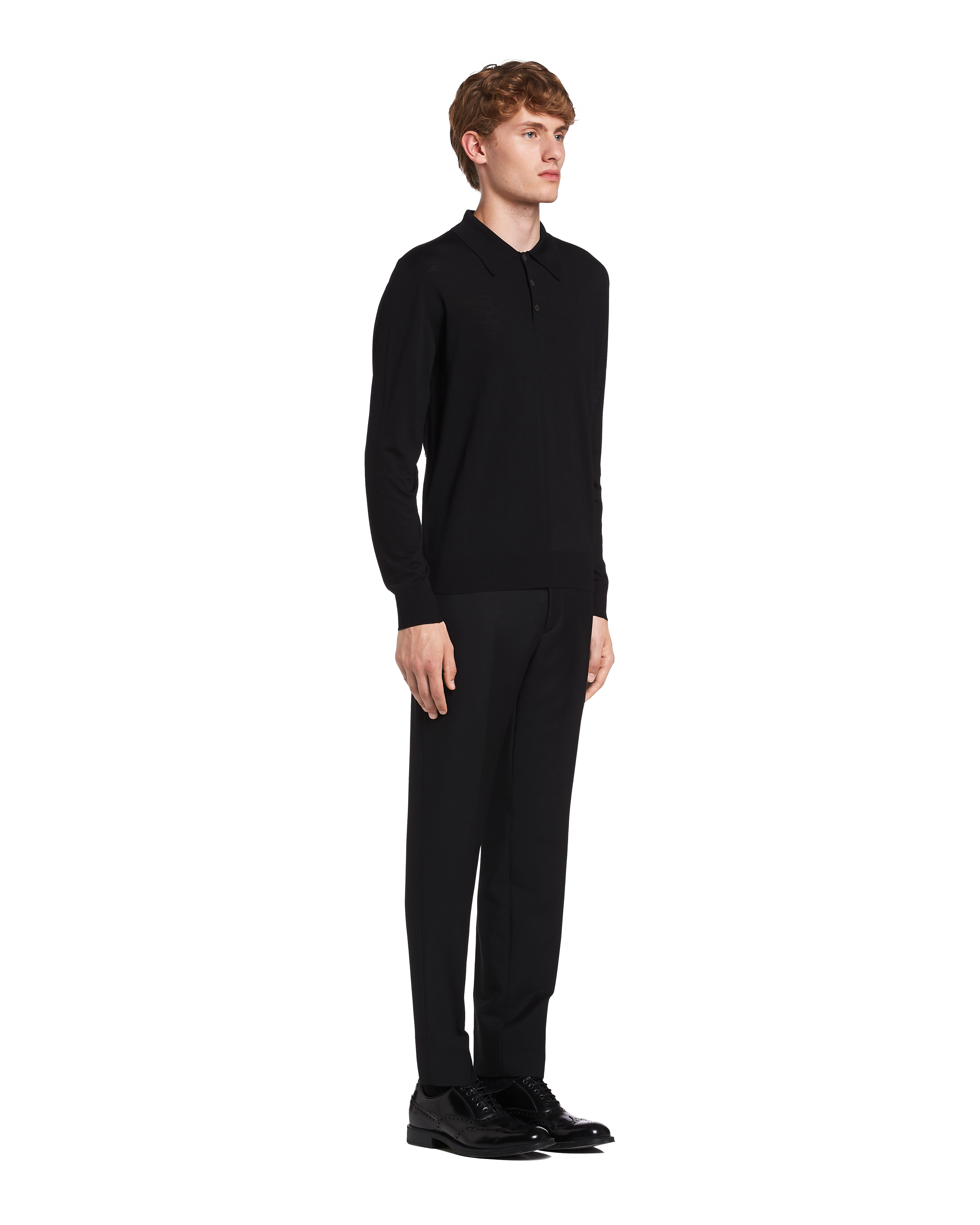 Black Worsted Wool Polo Shirt | PRADA