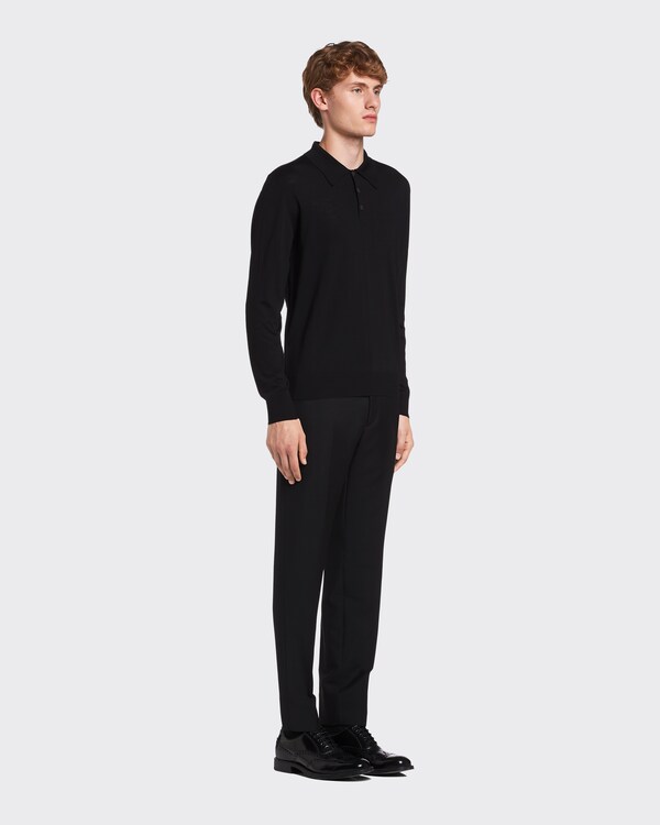 梳毛ウール ポロシャツ - ブラック 梳毛ウール ポロシャツ - ブラック