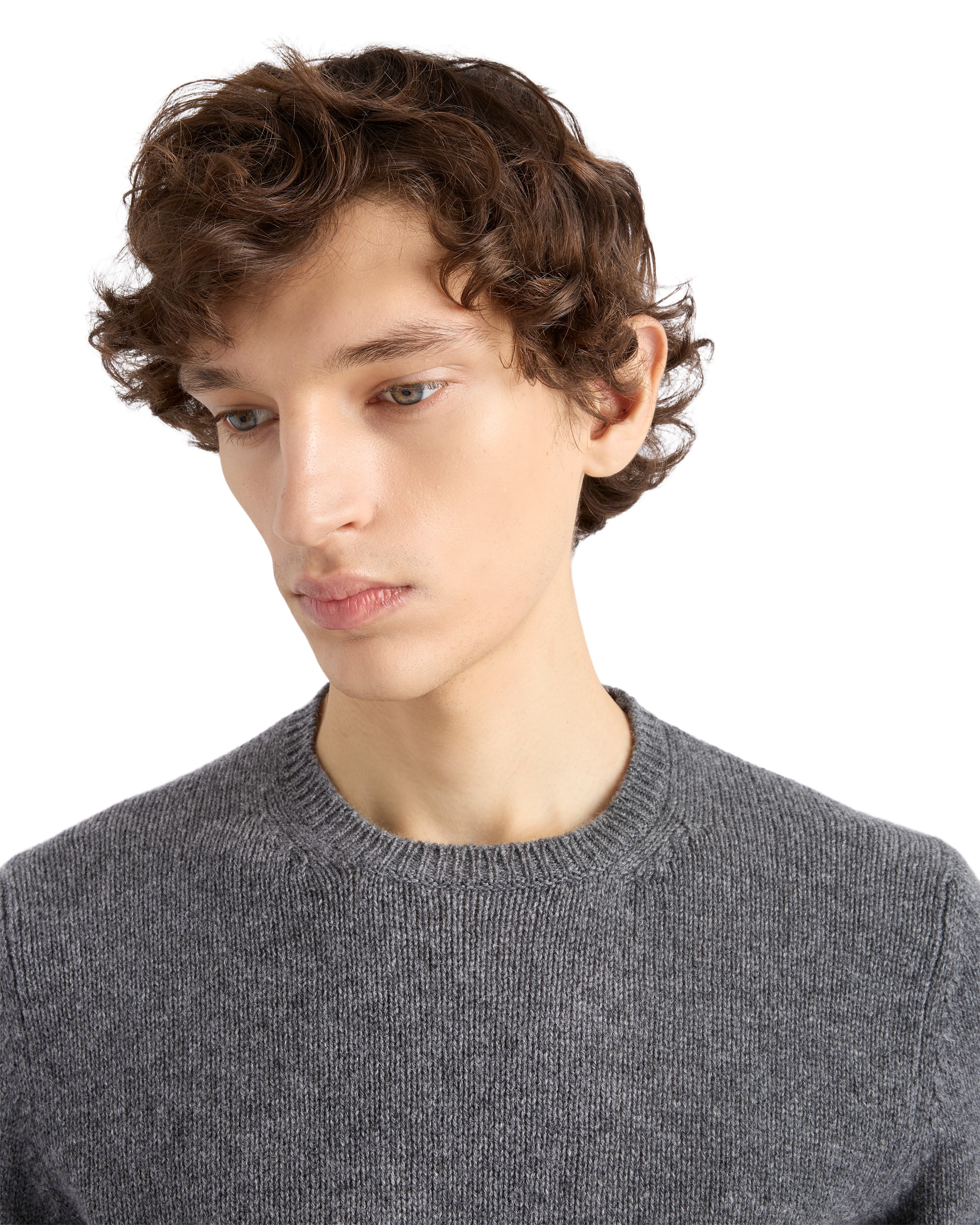 Prada Men Grey Wool Sweater In Gray