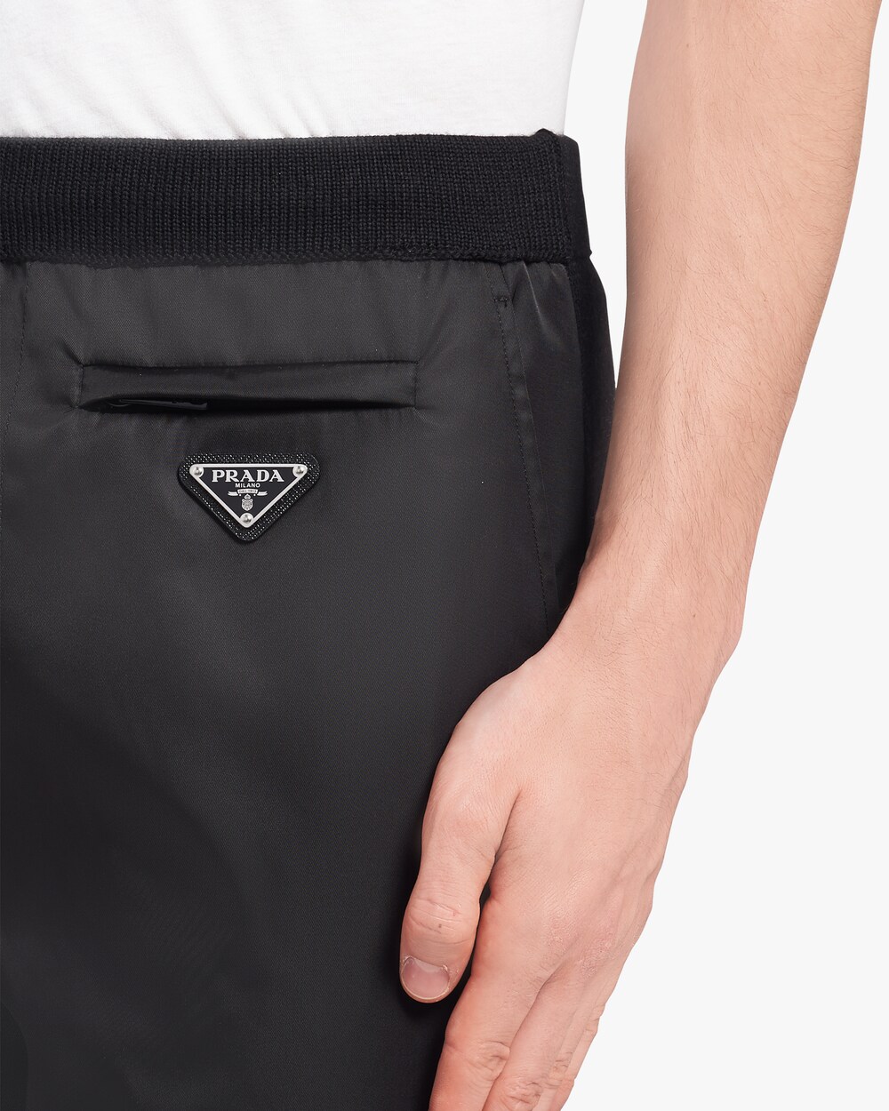 prada black nylon gabardine trousers