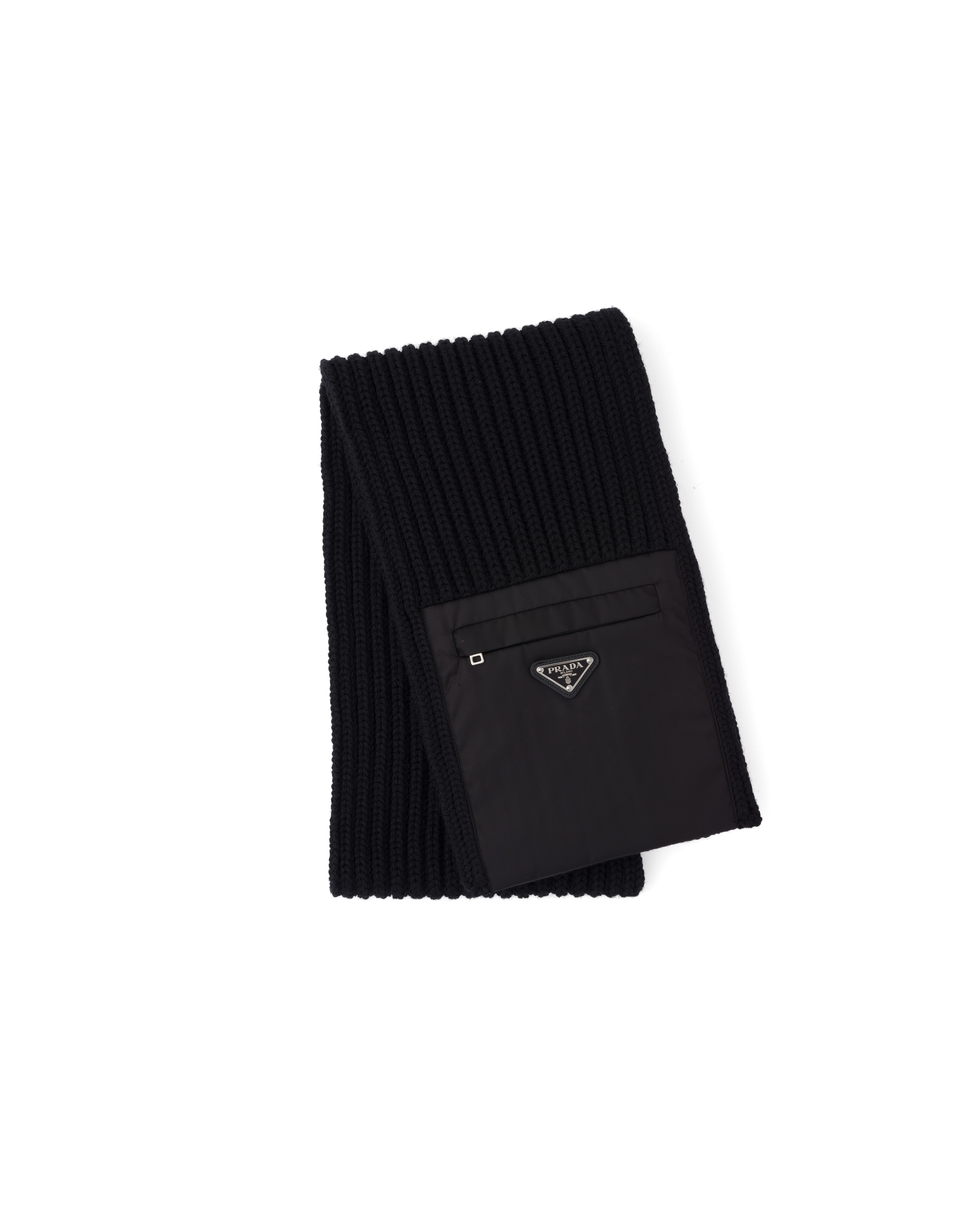 Prada Sciarpa In Lana Con Tasca In Gabardine Re-nylon, Uomo, Nero