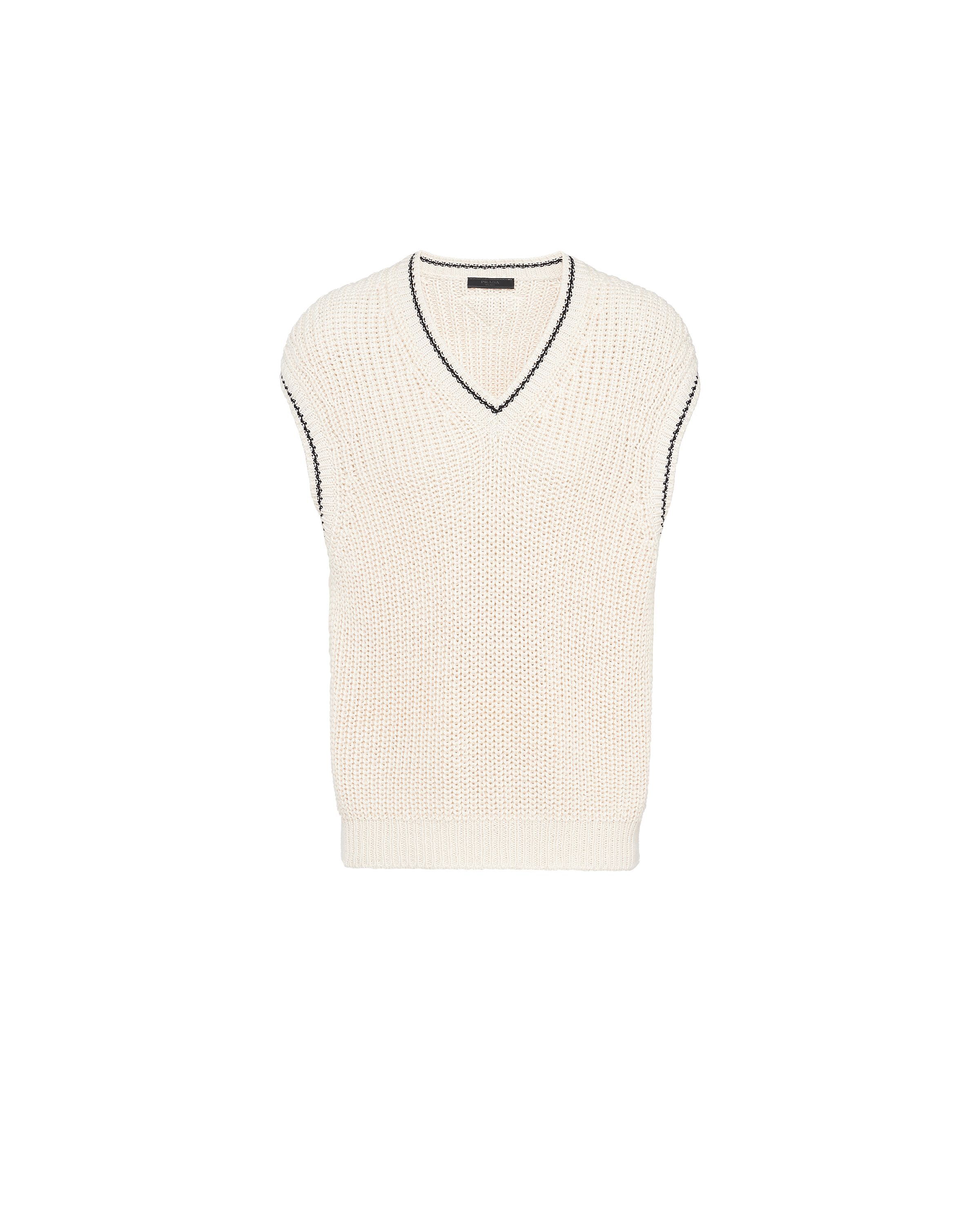 Prada Oversized Ribbed Knit Silk Top In Neutrals