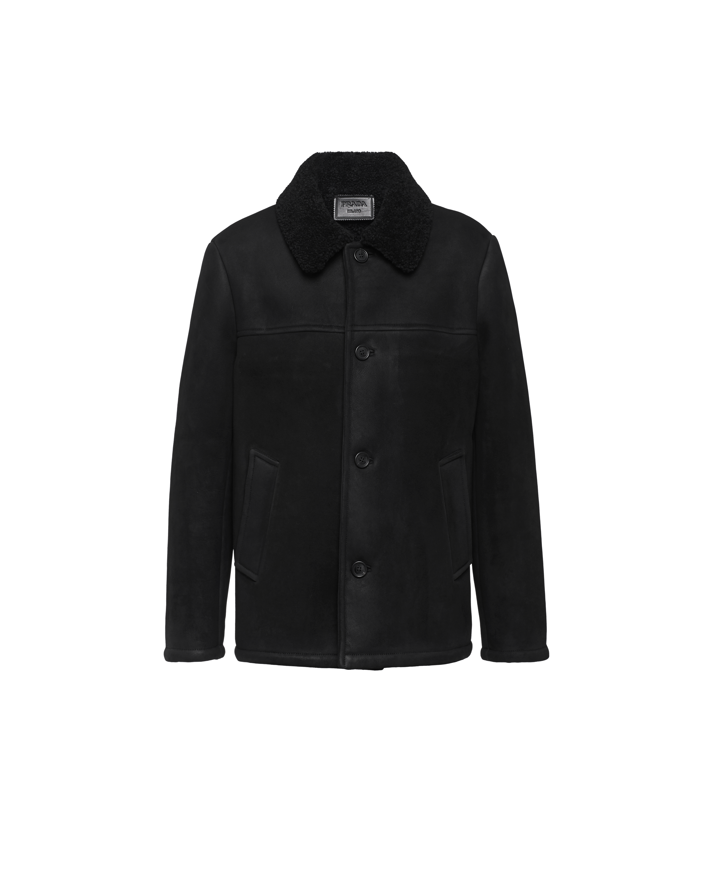 Black Vintage-Effect Shearling Jacket | Prada