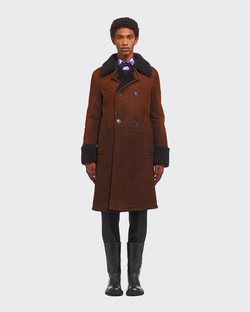 Double-breasted sheepskin coat | Prada